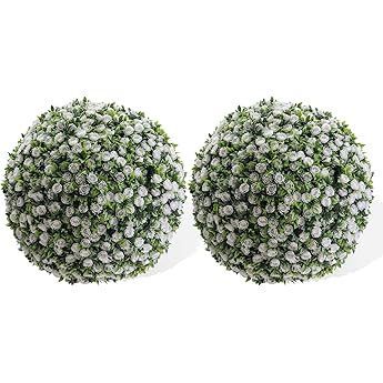 20.8" Artificial Topiary Balls 2PCS, Flower Topiary Ball Decorative Balls for Outdoor Patio Garden and Indoor, Wedding Decoration, White