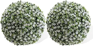 15" Artificial Topiary Balls 2PCS, Flower Topiary Ball Decorative Balls for Outdoor Patio Garden and Indoor, Wedding Decoration, White