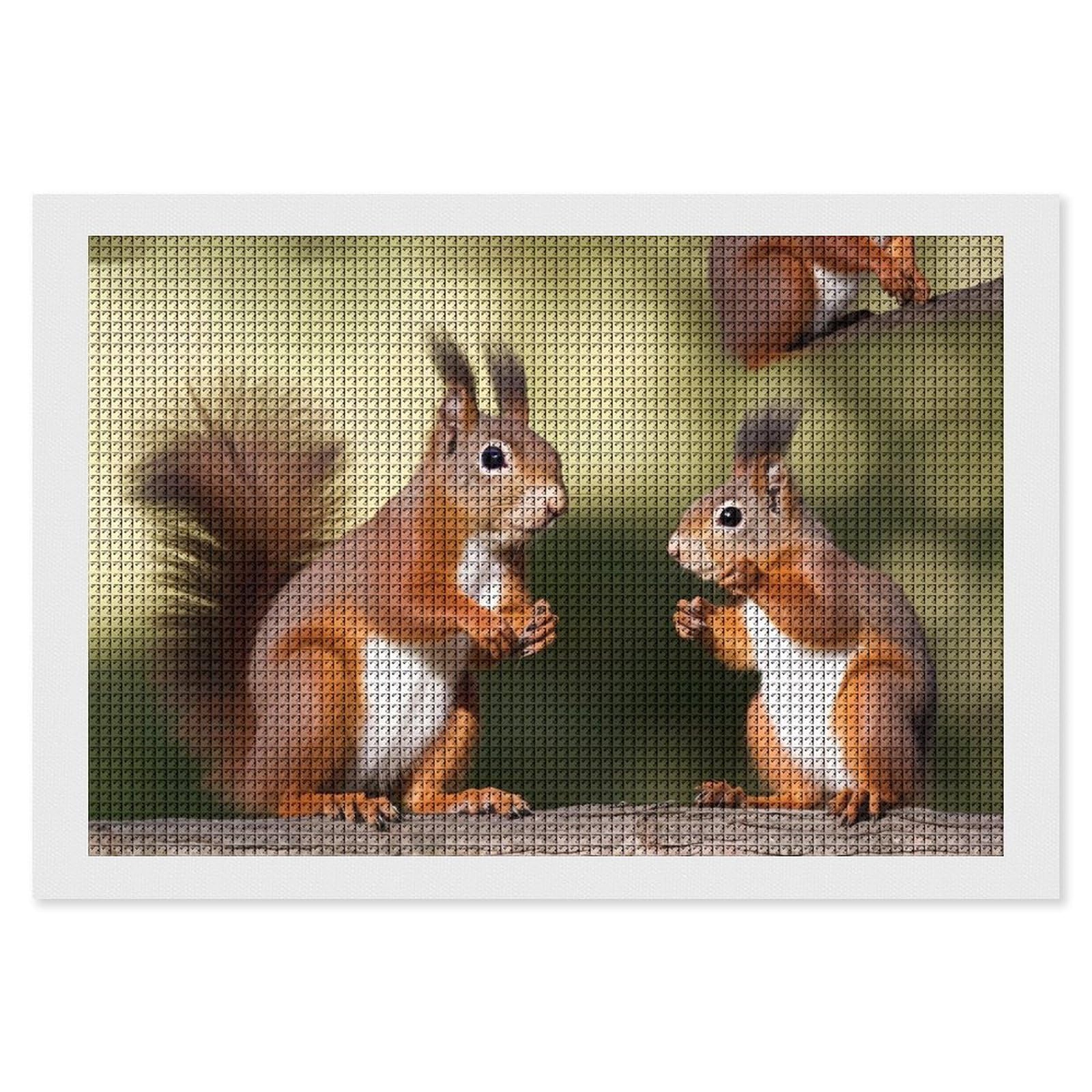 Cute Squirrels Diamond Art Kits for Adults, DIY 5D Diamonds Painting Kits for Beginner, Round Full Drill Diamond Dots Painting, 8"x12" Diamonds Pictures Gem Art and Crafts Wall Decor