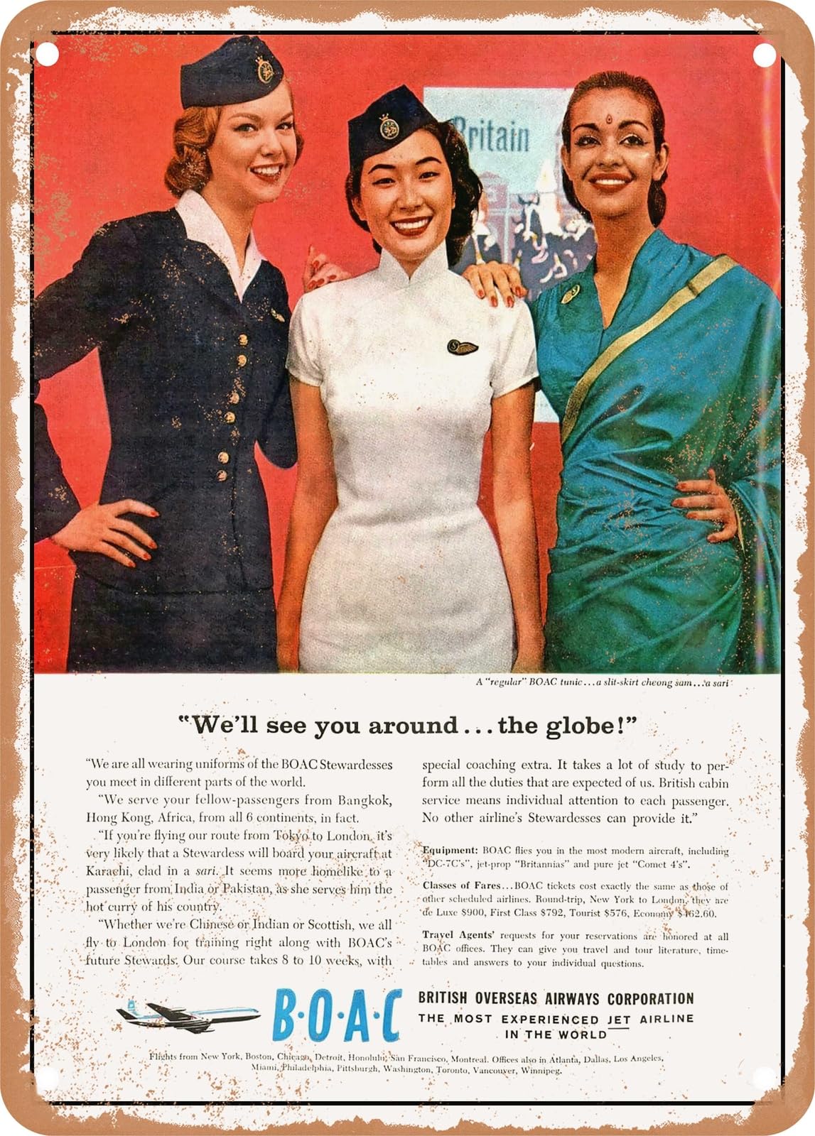 METAL SIGN - 1959 Well See You Around the Globe BOAC Vintage Ad home decor