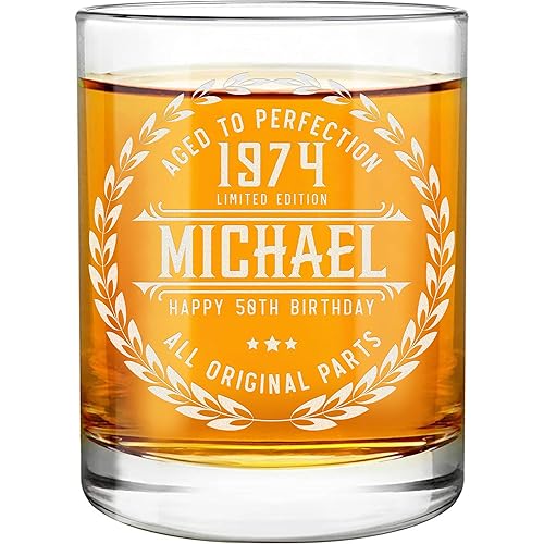 50th Birthday Gifts for Men - Personalized Whiskey Glass - Old Fashioned Funny Novelty 50 Year Old Man Gift Ideas - 50th Decorations for Dad,