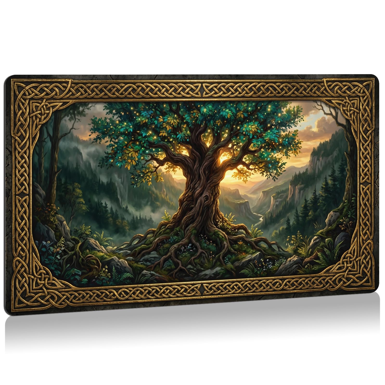 GLOBLELAND Tree of Life Game Play Mat 24x14 inch Forest Non-Slip Rubber Card Game Mat TCG Playmats for Trading Card Game Keyboard and Mouse