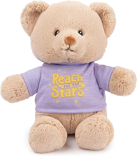 GUND Oso de mensaje "Reach for The Stars" con camiseta morada, oso de peluche para edades de 1 año en adelante, bronceado, 12 pulgadas