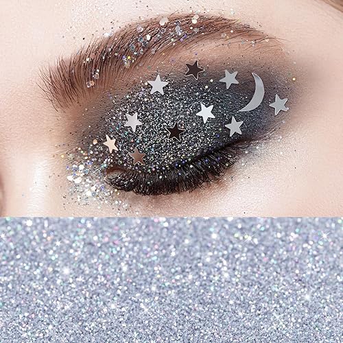 Miniatura 2 de Brillos corporales plateados con pegamento de secado rápido, lentejuelas holográficas brillantes para cara, cabello, maquillaje de ojos, arte de