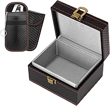 Anti RFID Box & Pack of 2 Signal Blocking Faraday Pouch Bag, Keyless Go Protection Box, Car Key Box, Anti RFID Case, Anti-Theft Anti-Piracy and RFID Faraday Cage (115 x 95 x 65 mm)