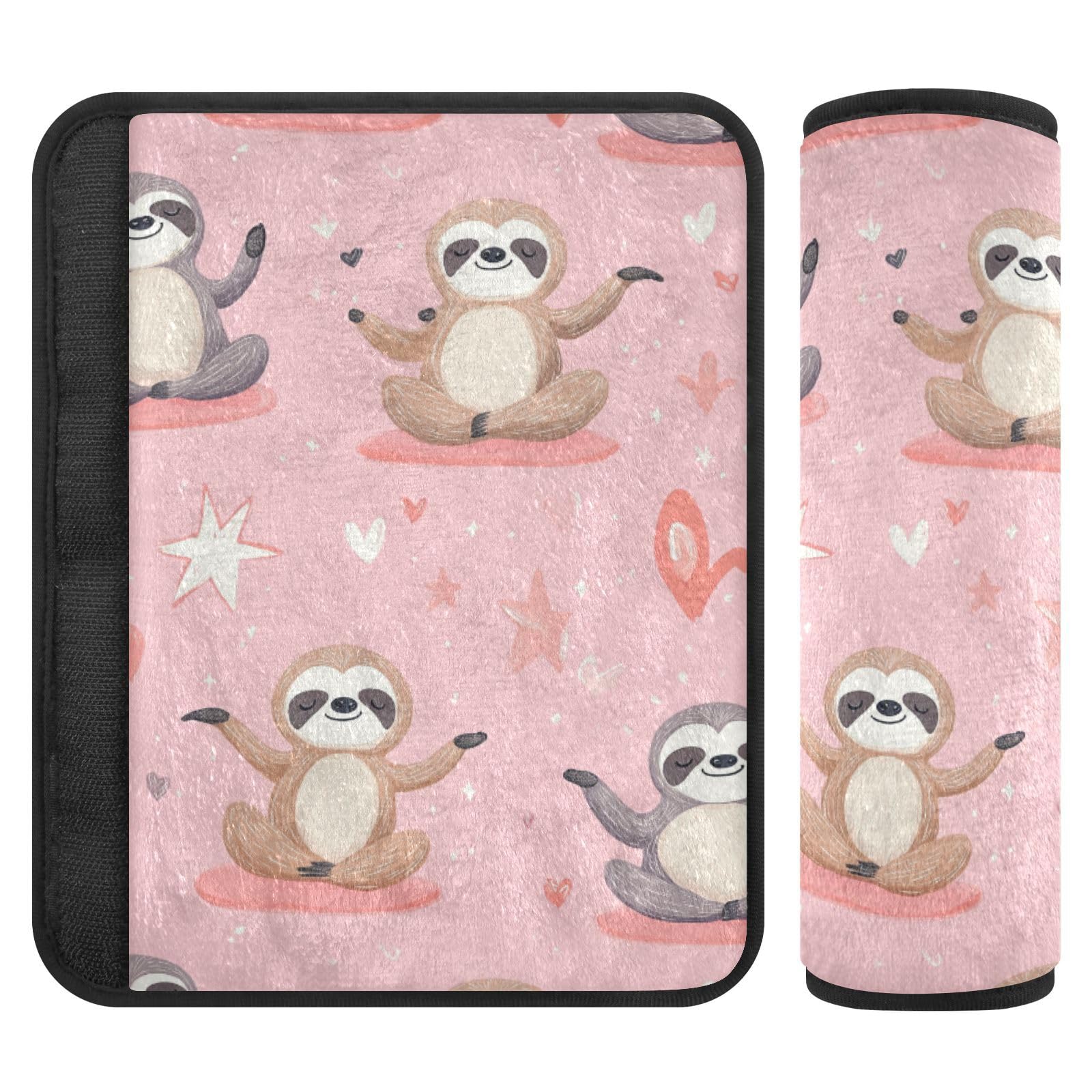 Seat Belt Covers 2 Pack Cute Sloths Car Seat Strap Covers Super Soft Doing Yoga Pink Heart Car Seat Neck Cover for Boys Girls Adults Babies M