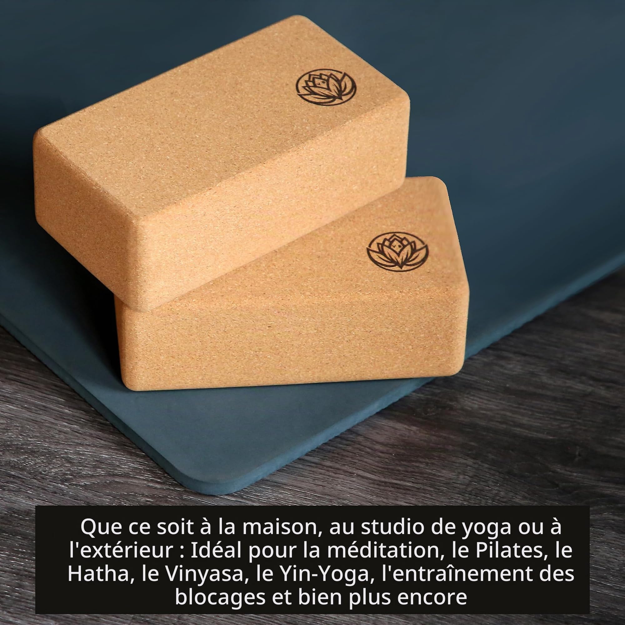 Lot de 2 brique yoga VonBueren | Blocs en liège | 22 x 12 x 7,5 cm | Accessoires de yoga pour homme et femme | Bloc Hatha