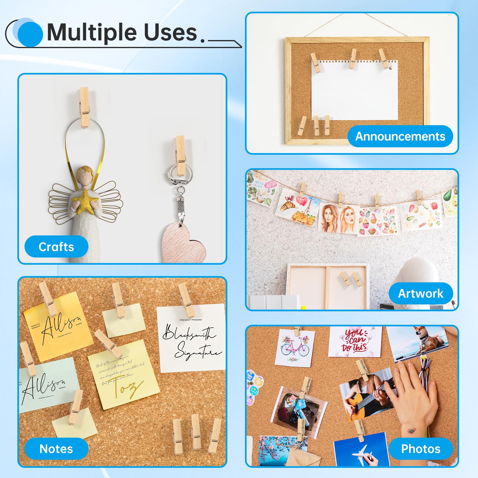 100 Clips De Madera Con Tachuelas Para El Pulgar Para Tablones De Anuncios,  Decoración De Tablas De Corcho Y Oficina En La Escuela, Manualidades, image size:1600x1600