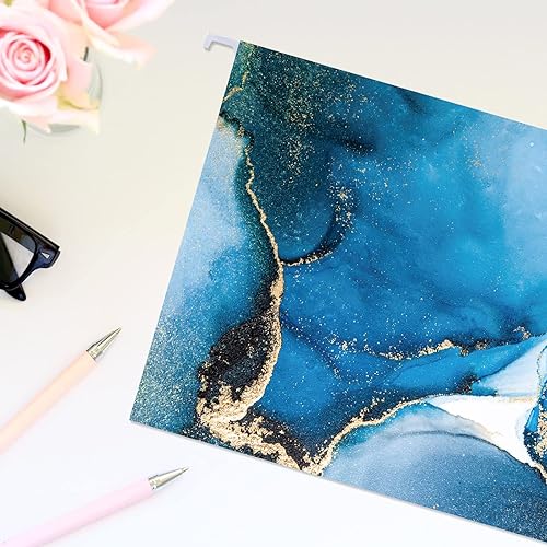 Miniatura 8 de Carpetas de archivo, tamaño carta, 12 unidades, carpetas colgantes de mármol, carpetas de archivos decorativas, gabinete, aula, suministros de