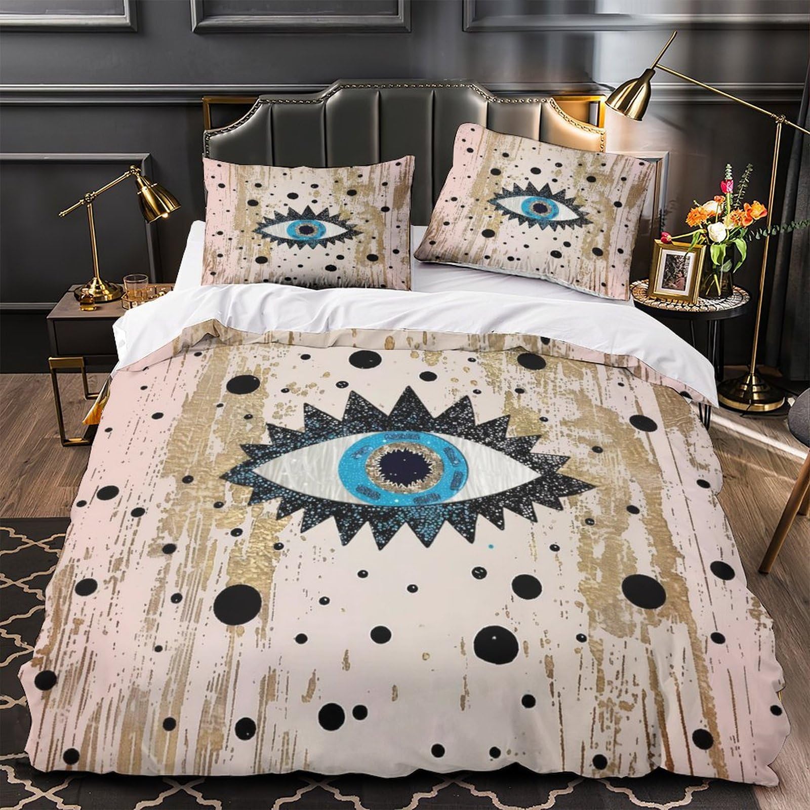 MMDASBVPE Eye Symbol Duvet Cover 3D Print Wrinkle-Resistant 3-Piece Bed Set Hidden Zipper BohemianDesign Comforter Cover Premium Durable for Teens Adults Kids Women Girls Boys Youth Single（135x200cm）