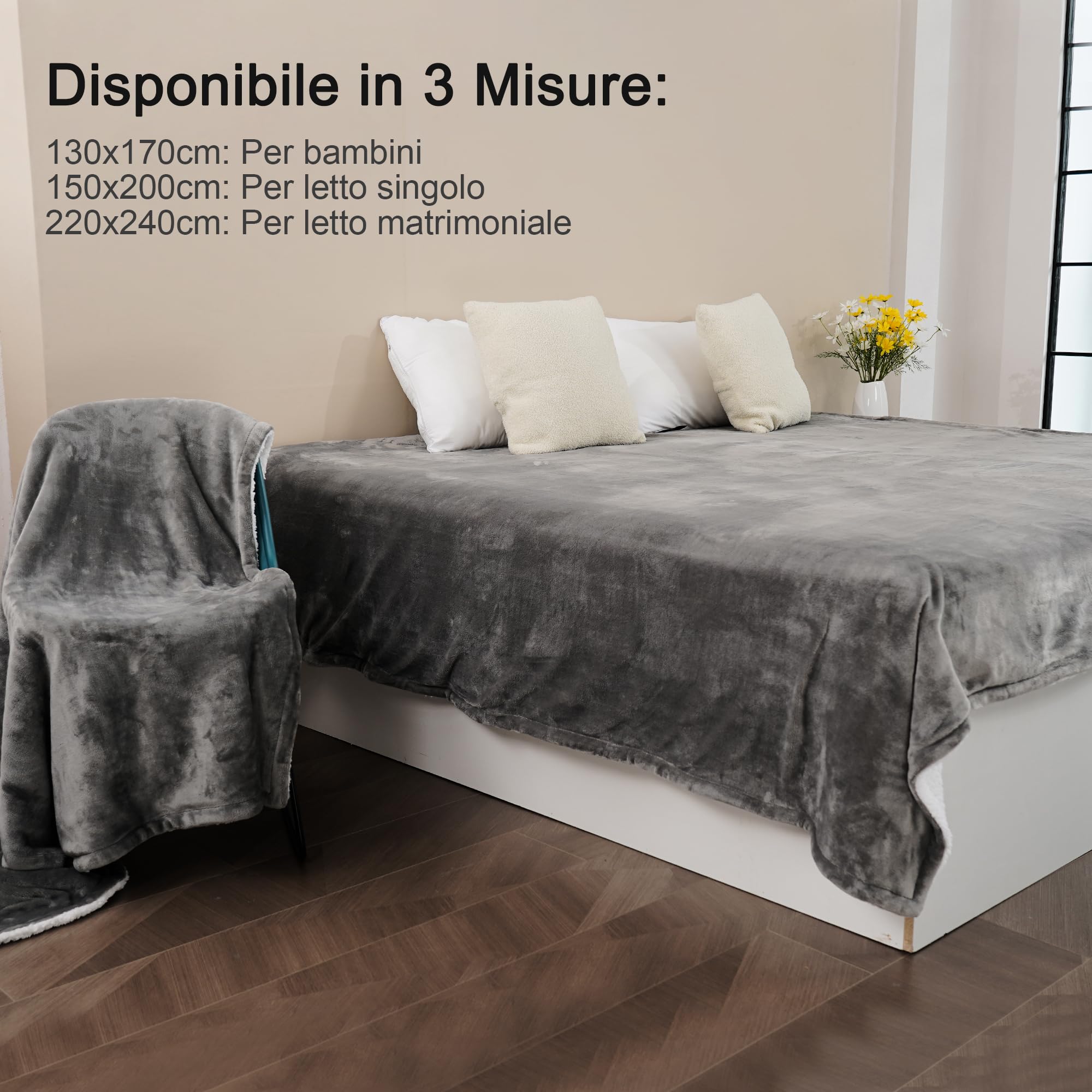Winthome Coperta Calda e Spessa, Plaid Divano Morbida Soffice, Coperte Invernale Design a Doppio Strato, Pelosa Sherpa Flanella, Blanket Natalizia Adatta a Bambini e Adulti (Grigio, 220x240cm)