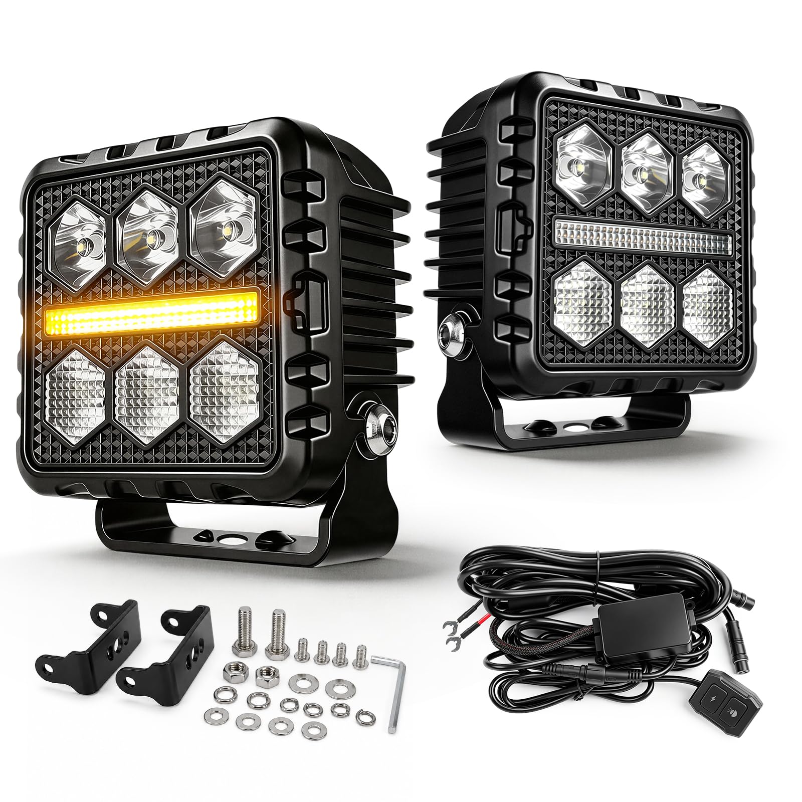 CO LIGHT 2 Stück LED Arbeitsscheinwerfer 12000LM Zusatzscheinwerfer 12v 24V IP68 mit Bernsteinfarbenes Tagfahrlicht Blinklicht für SUV UTV Bagger Traktoren Offroad