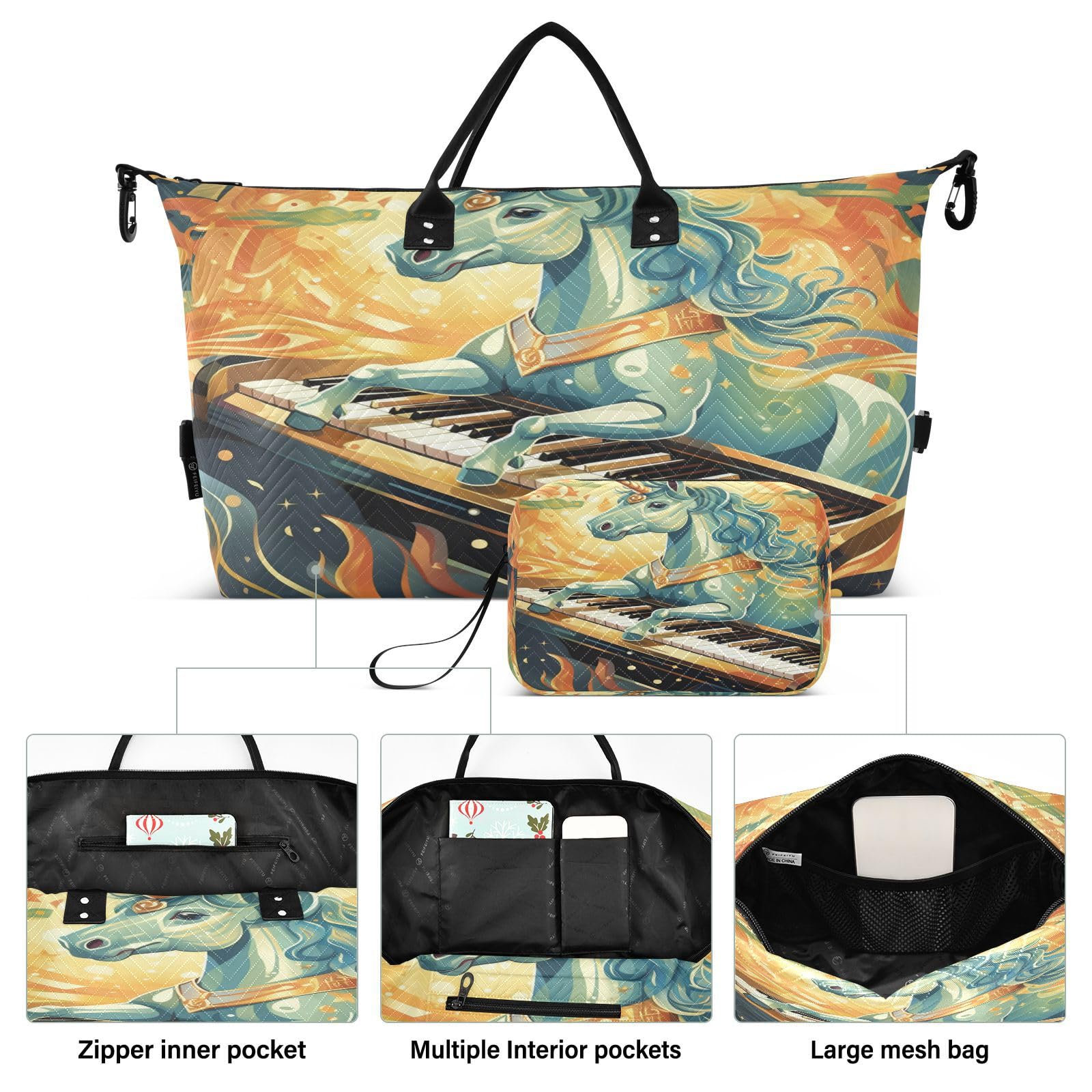 Cool Unicorn Horse Sports Swim Gym Bag Weekender Duffel Travel Bags Handbag with Makeup Storage Bag for Girls Men