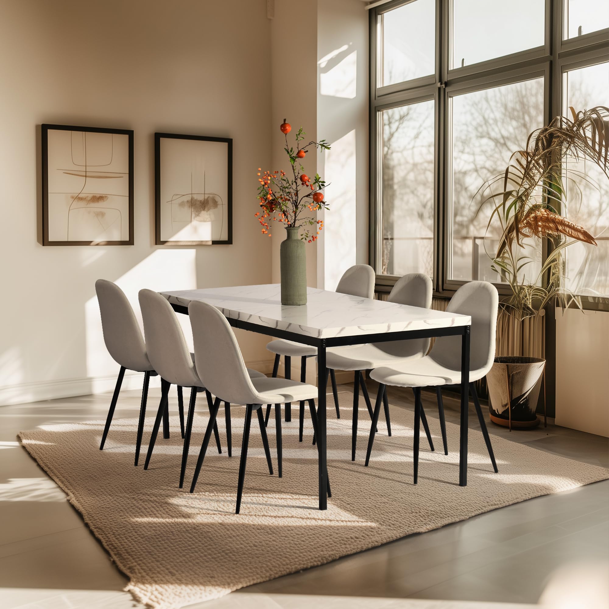 FurnitureR Table De Salle à Manger Rectangulaire De 150 Cm Avec Plateau Effet Bois Marron Foncé Et Pieds Noirs, Table De Salle à Manger 4 à 6 Places Pour Salle à Manger, Salon, Cuisine, Café - Marron