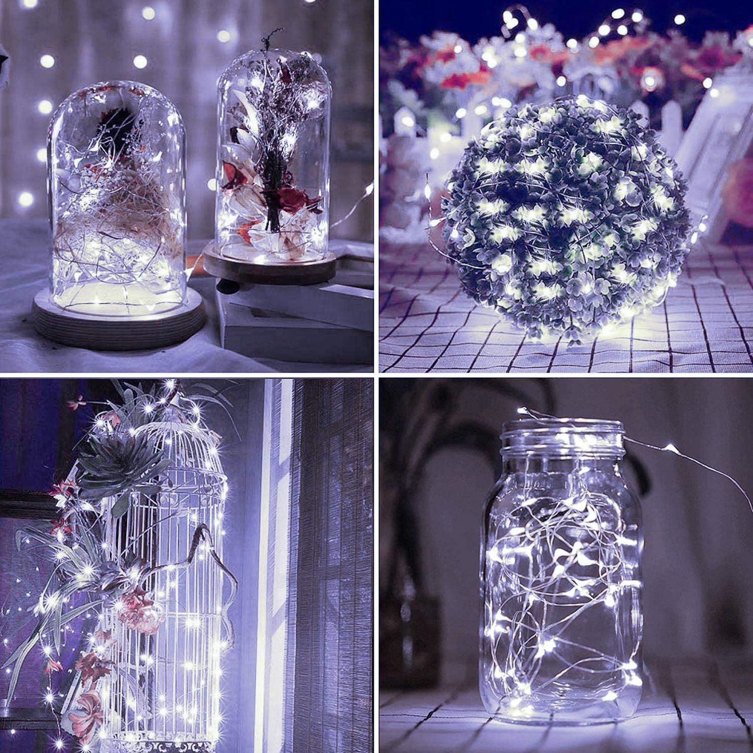 4 Stück solarbetriebene Kupferdraht-Lichterkette für den Außenbereich, insgesamt 400 LEDs, wasserdicht, 8 Modi, Lichterkette für Garten, Terrasse, Party, Hof, Weihnachten (weiß)