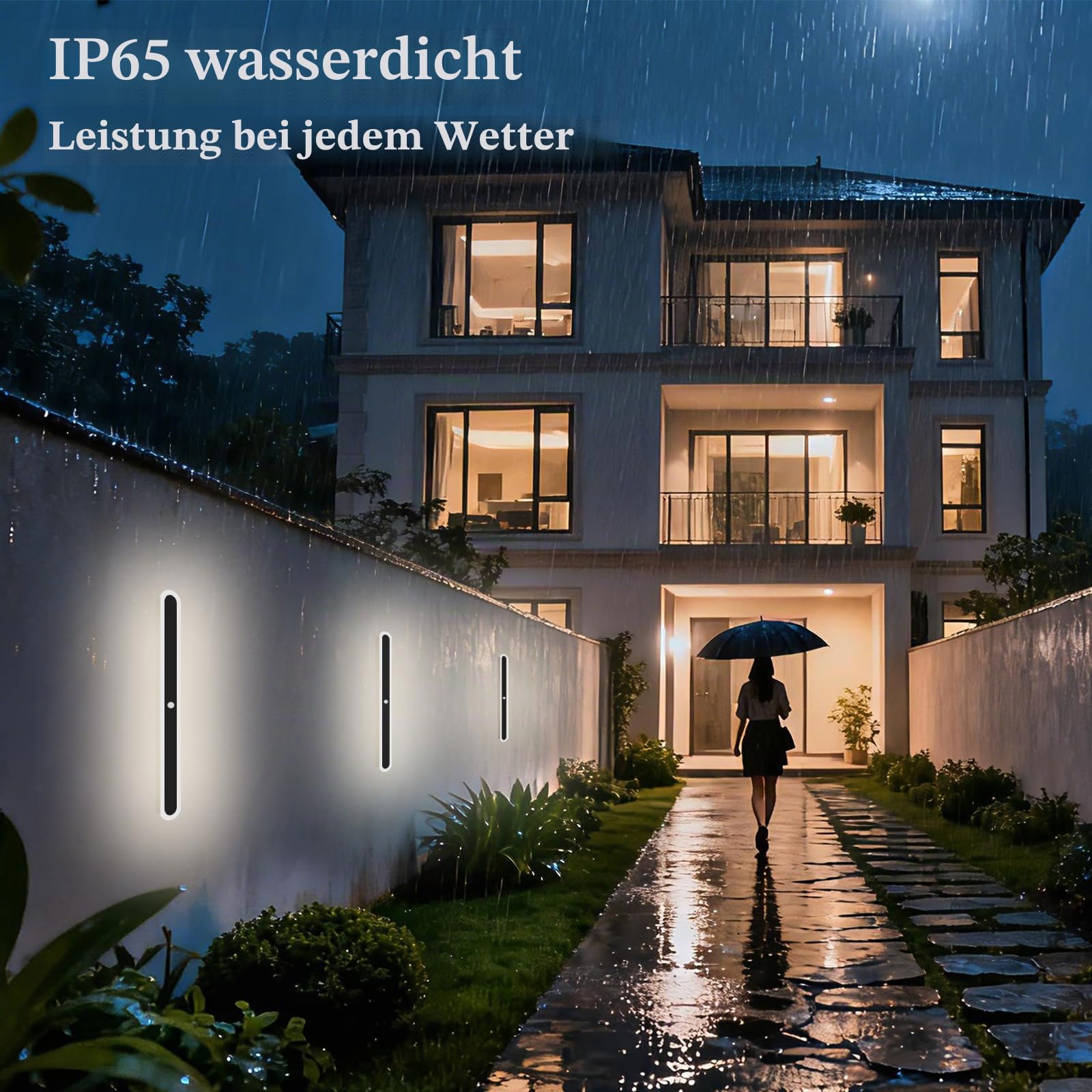 Lange Wandleuchte Aussen IP65 mit Bewegungsmelder, 4000K, 80cm/25W | Aussenlampe Villa Schwarz, Wasserdicht, Modern Außen Wandlampe für Porch