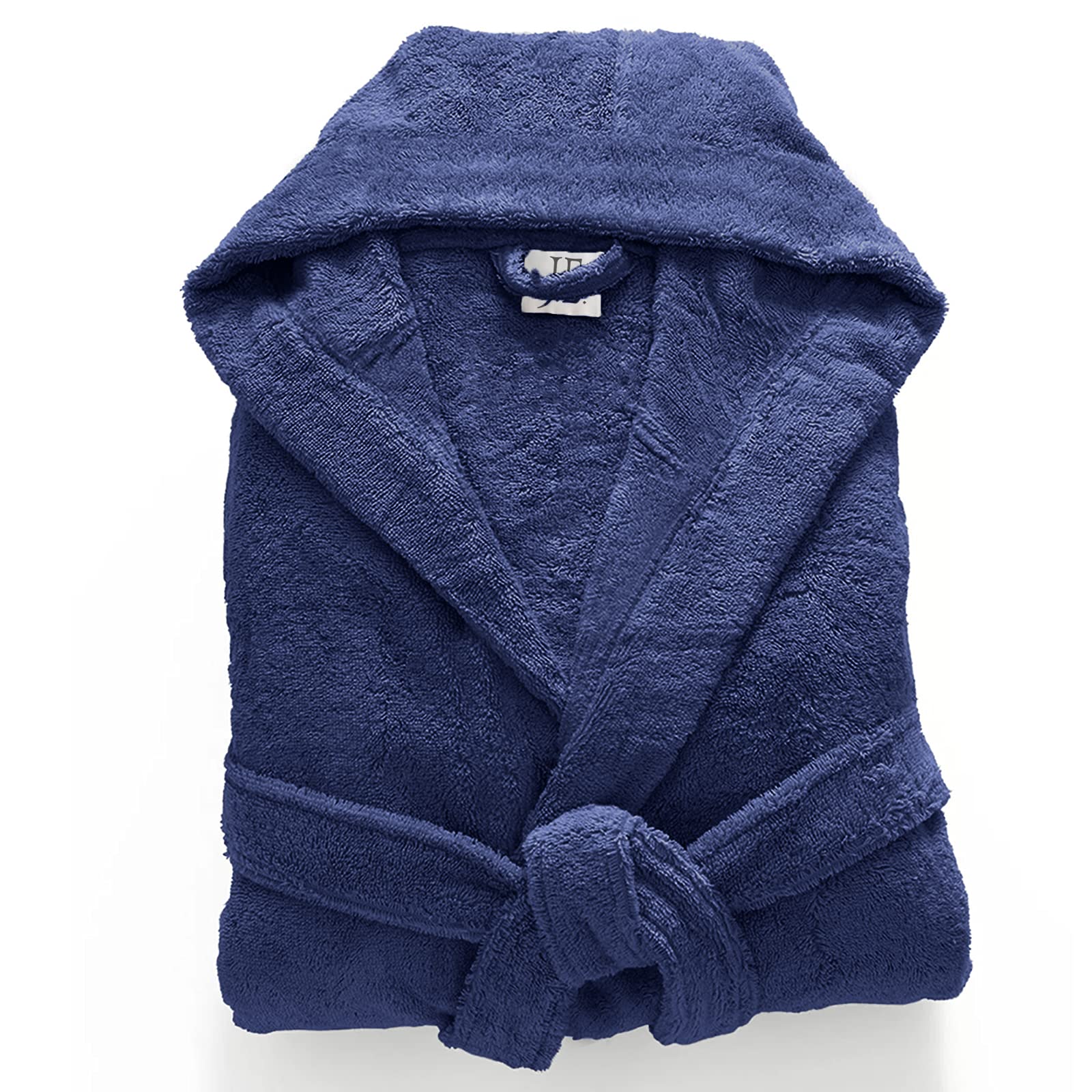 Jasmin ElinorMens Ladies Unisex Egyptian Cotton Terry Towelling Hooded Bathrobe Dressing Gown (Medium, Navy)