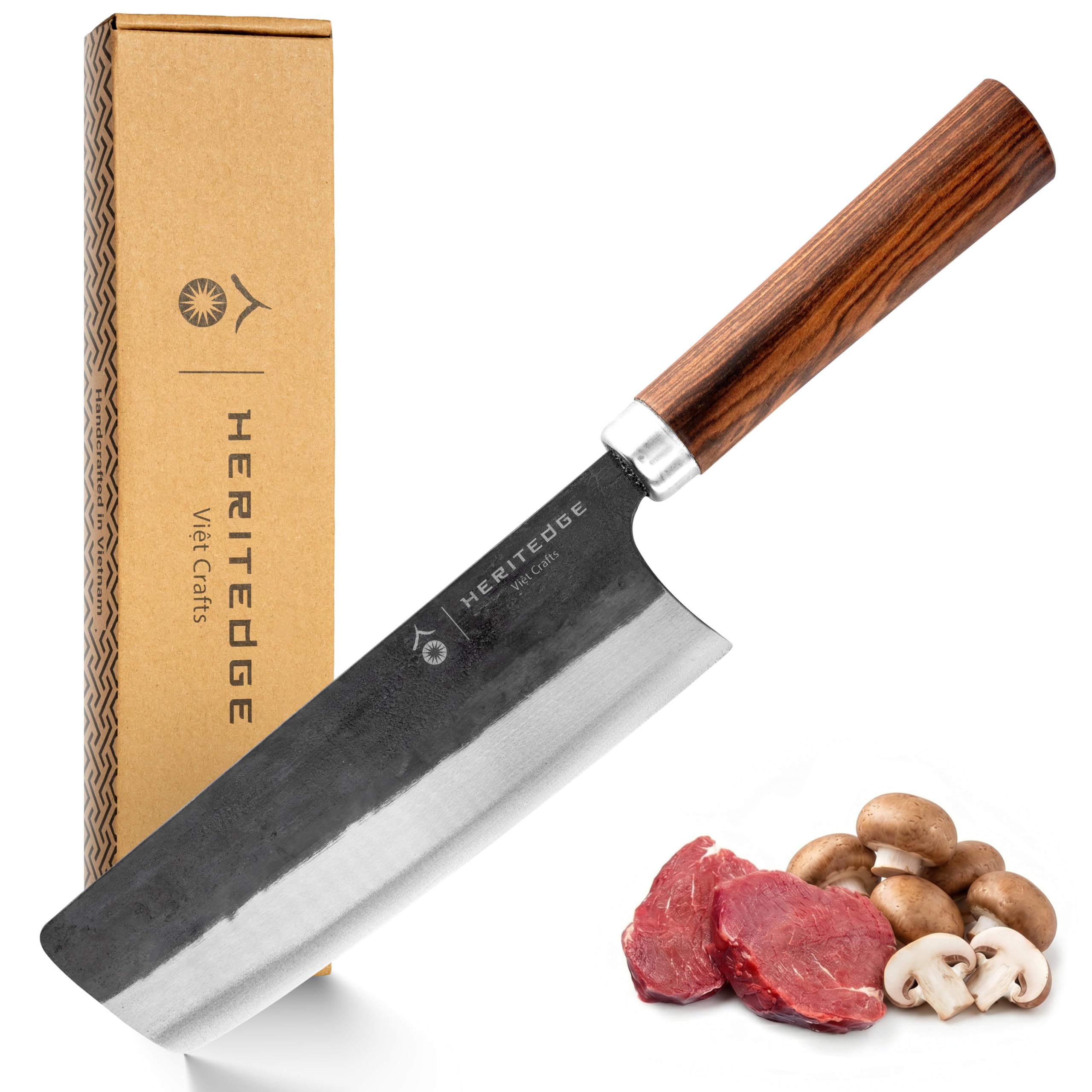 Rua Classic | Handgefertigtes Nakiri Messer 17 cm | Handgeschmiedet in traditioneller Schmiede in Vietnam | Carbonstahl 60–61 HRC | Tamarindenholz