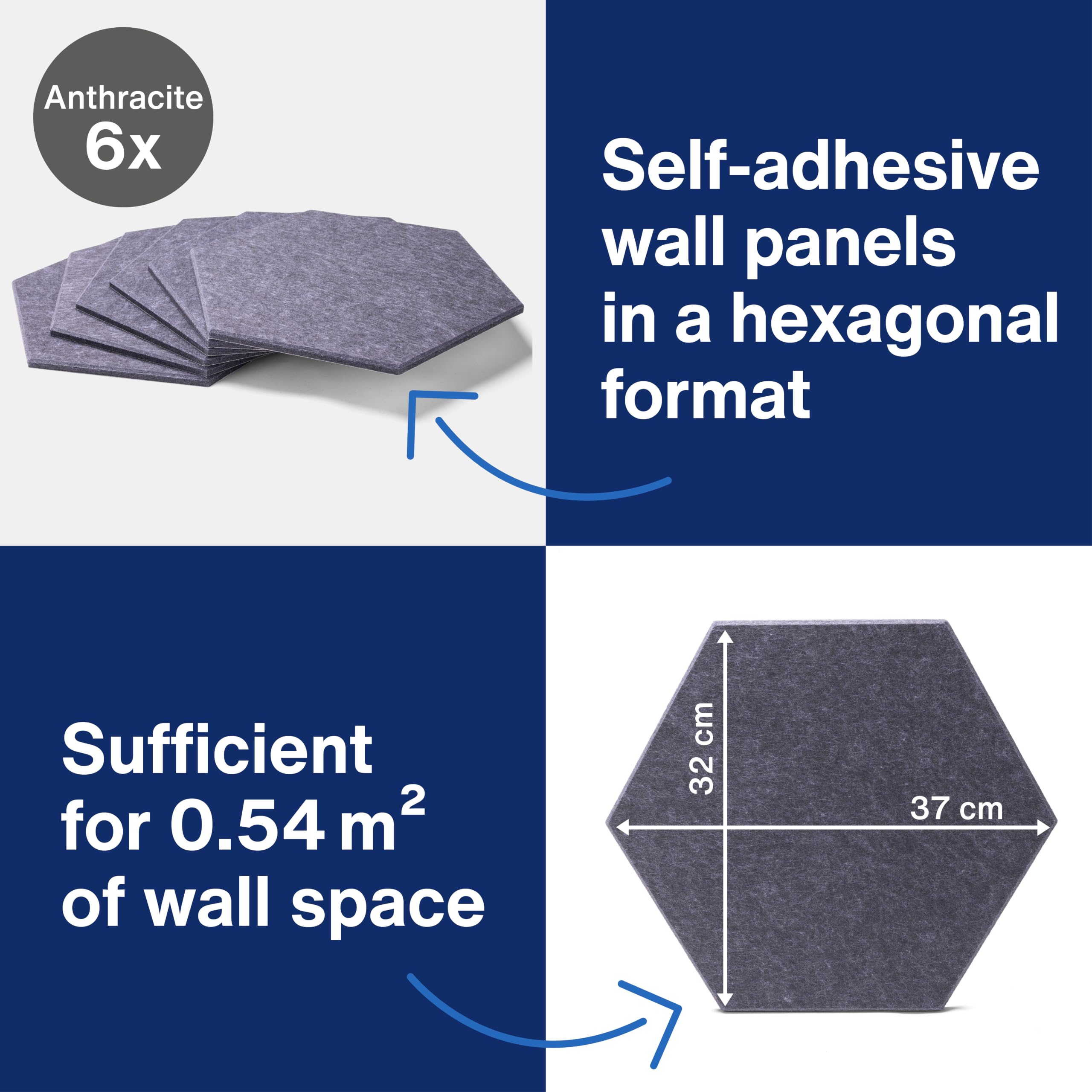 magnetoplan Akustyczne panele ścienne ecoAware, 6 szt. | izolacja akustyczna + dekoracja ścienna do salonu i sypialni, biura, kina domowego + pokoju gamingowego | łatwy montaż, samoprzylepne panele