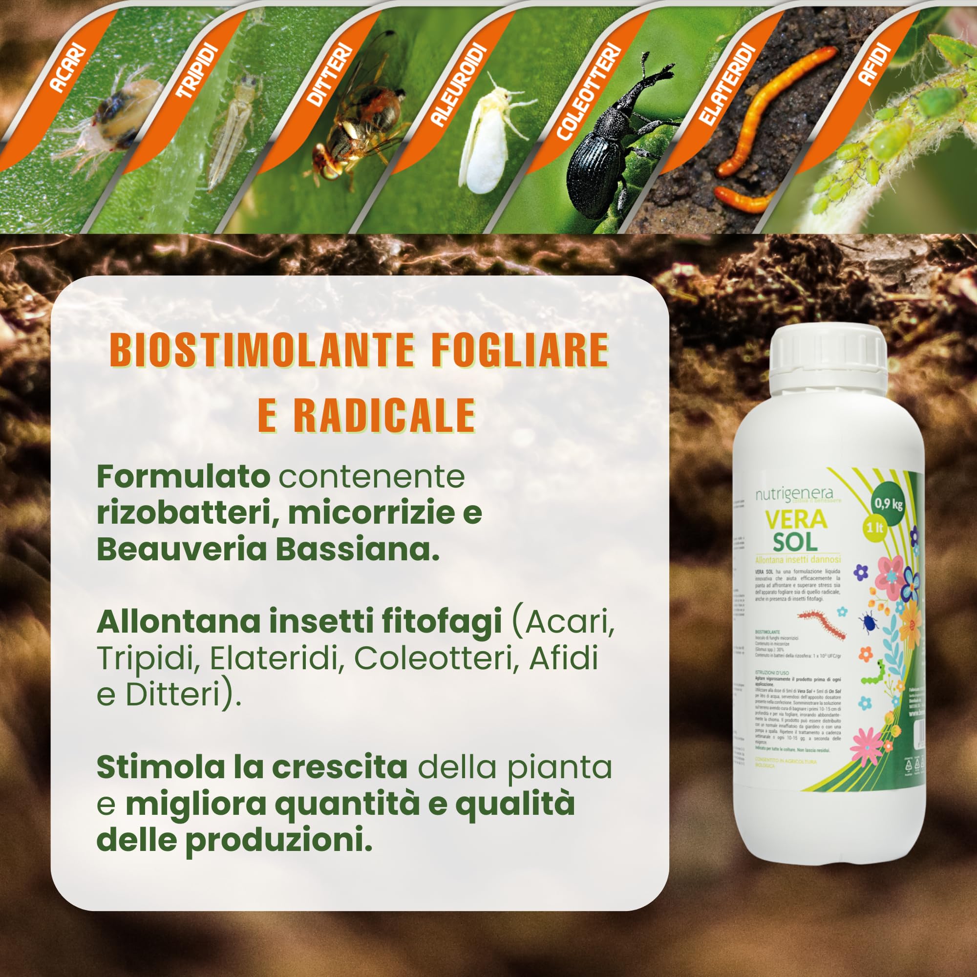 Vera sol bio- Repellente Insetti Dannosi a base di Beauveria bassiana, Metarhizium e batteri della rizosfera - 1L