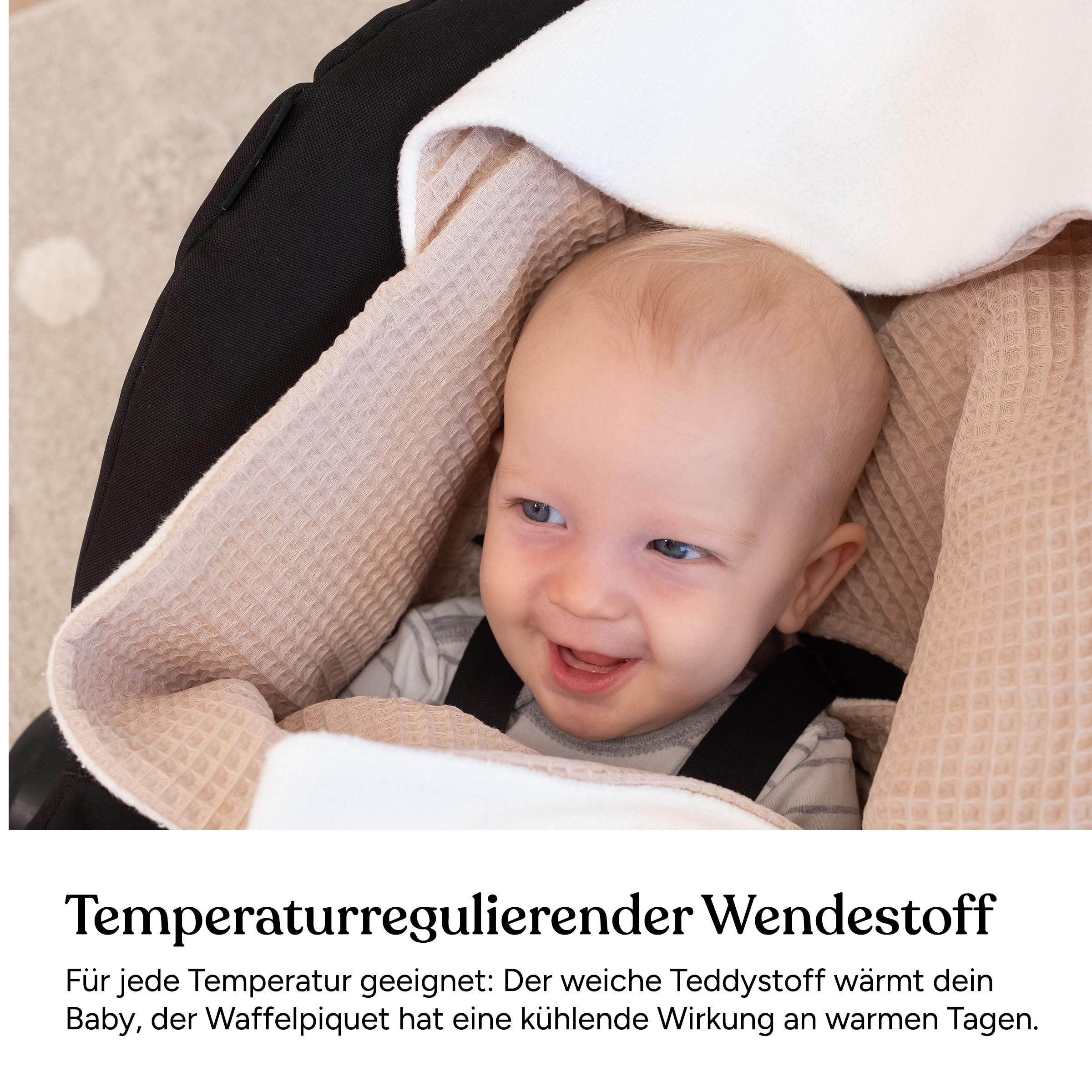 Ehrenkind® Einschlagdecke Babyschale | Für das ganze Jahr | Oeko-TEX Zertifiziert | Rosé-Creme | Made in Europe Babydecke für Kindersitz oder Kinderwagen | kuschelige Decke für Babys