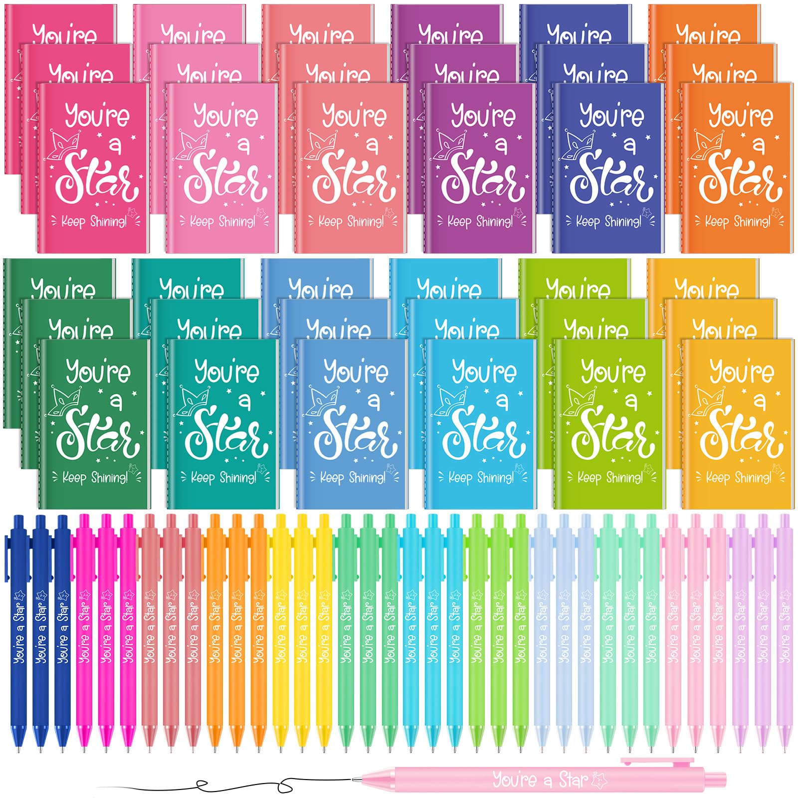 Clabby 36 Set End of Term Gifts for Students from Teachers Bulk You're a Star Keep Shining Inspirational Notebooks with Colorful Pens Gifts for Class Rewards End of Year School Leavers