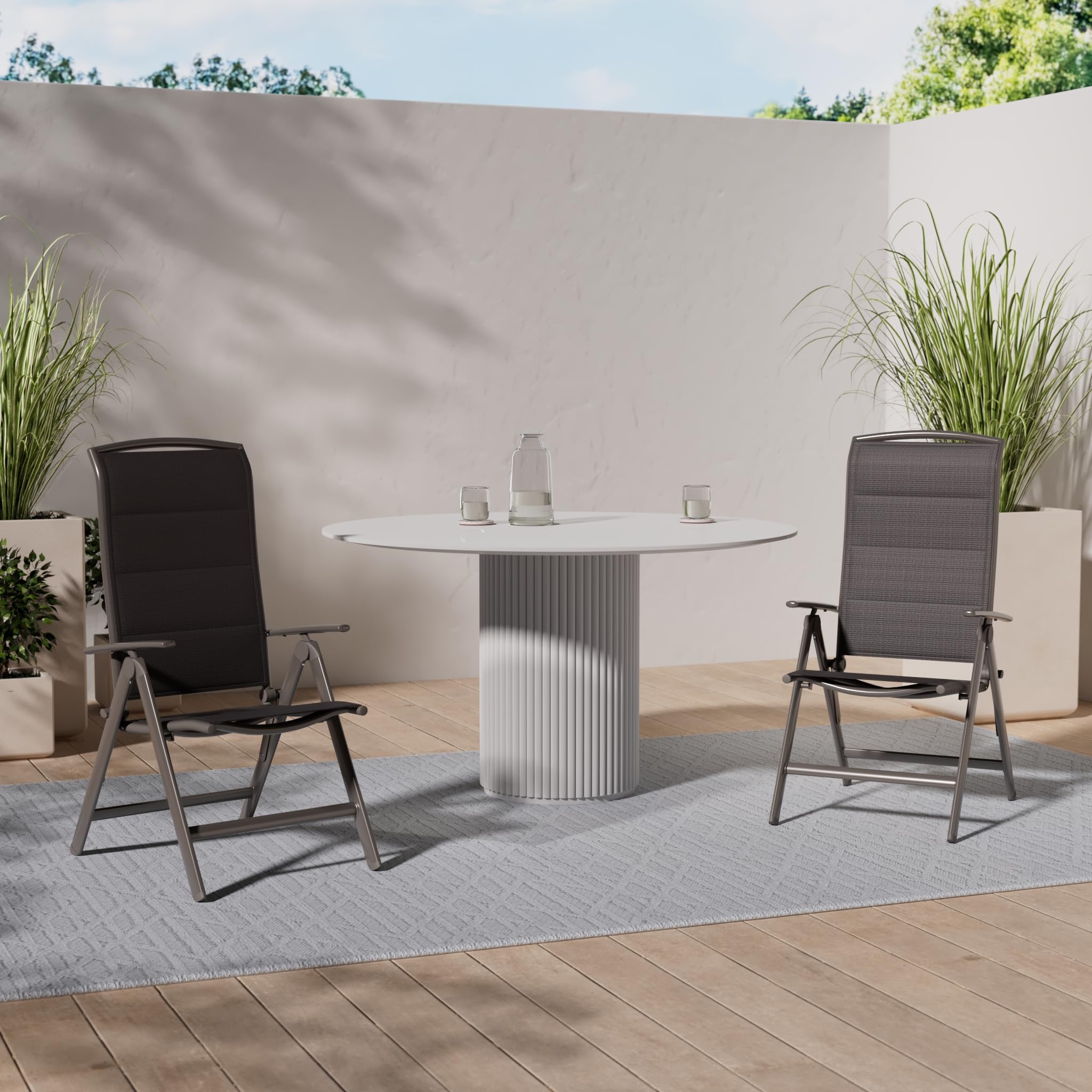 BRUBAKER Set de 2 Sillas de Jardín Milano - Respaldo Alto Plegable | Respaldo Regulable en 8 Posiciones - Sillas Plegables Aluminio - Resistentes a la Intemperie - Gris Plateado