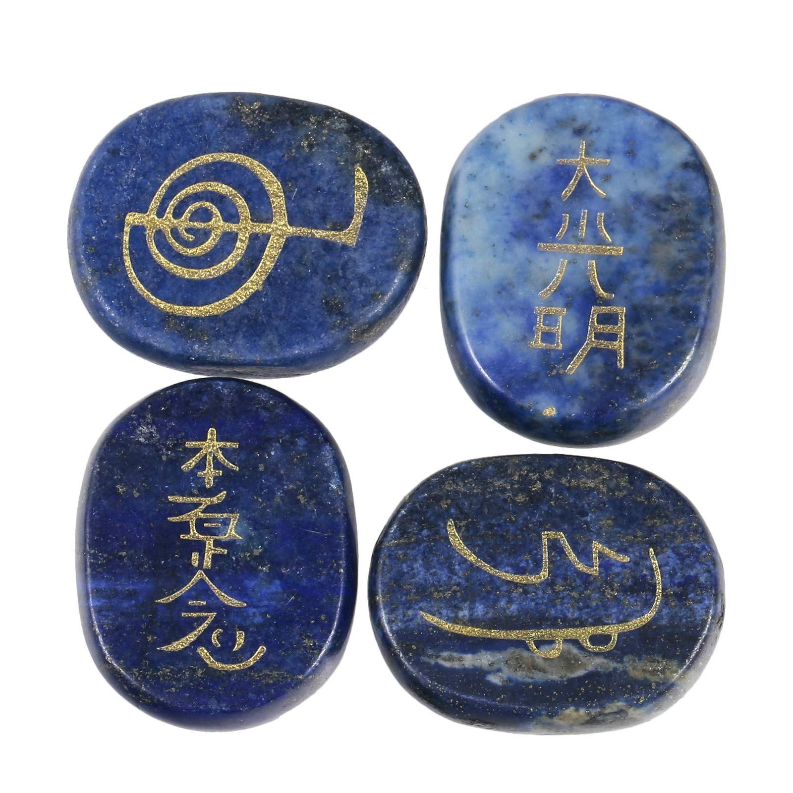 Amogeeli Chakra Symbols Engraved Crystal Energy Pocket Stone Healing Reiki Stones Set of 4
