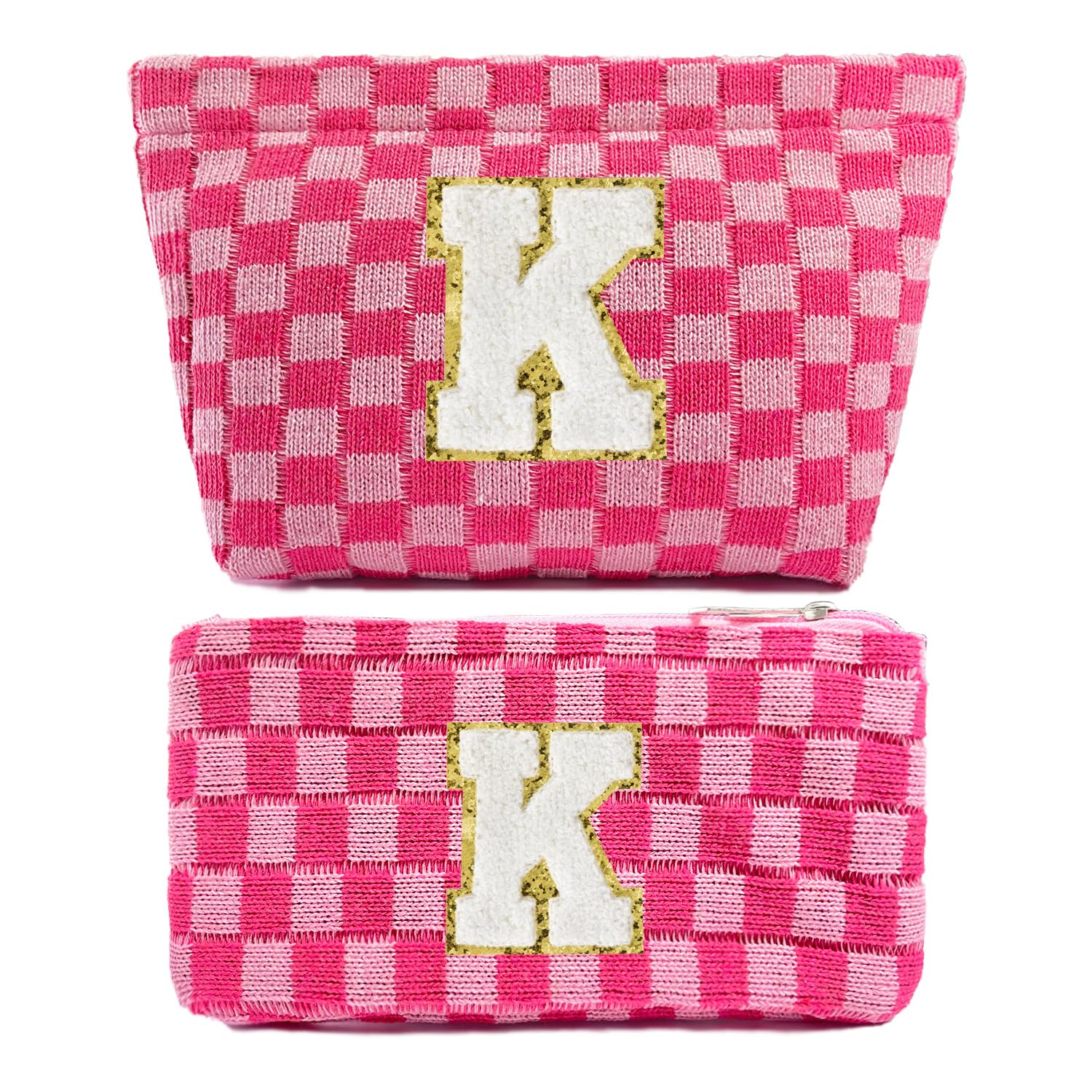 WYJ Checkered Makeup Bag Preppy Initial Makeup Bag Personalized Monogram Makeup Bag for Women Makup Bag Custom Makeup Bag K Chenille Letter Bag Hot