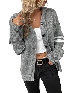 WROLEM Womens Casual Cardigan V Neck Button Down Hooded Sweaters Long Sleeve Hoodies Outfits