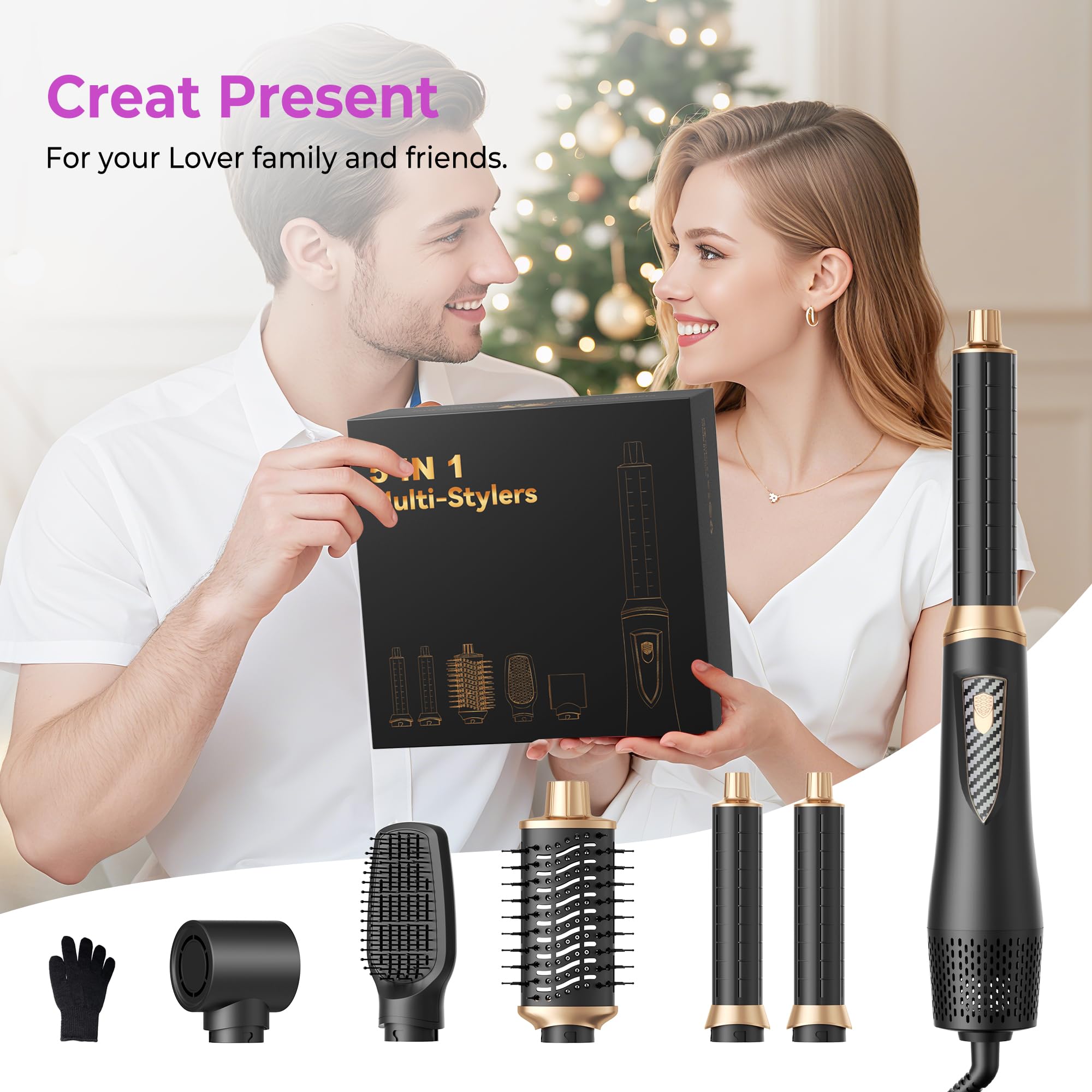 UMIGA Airstyler 5 en 1 - Juego de cepillos para el pelo con rizador de aire caliente de 32 mm, secador de pelo de 1000 W para volumen, secado, alisado y rizos | 3 niveles de temperatura para todo tipo