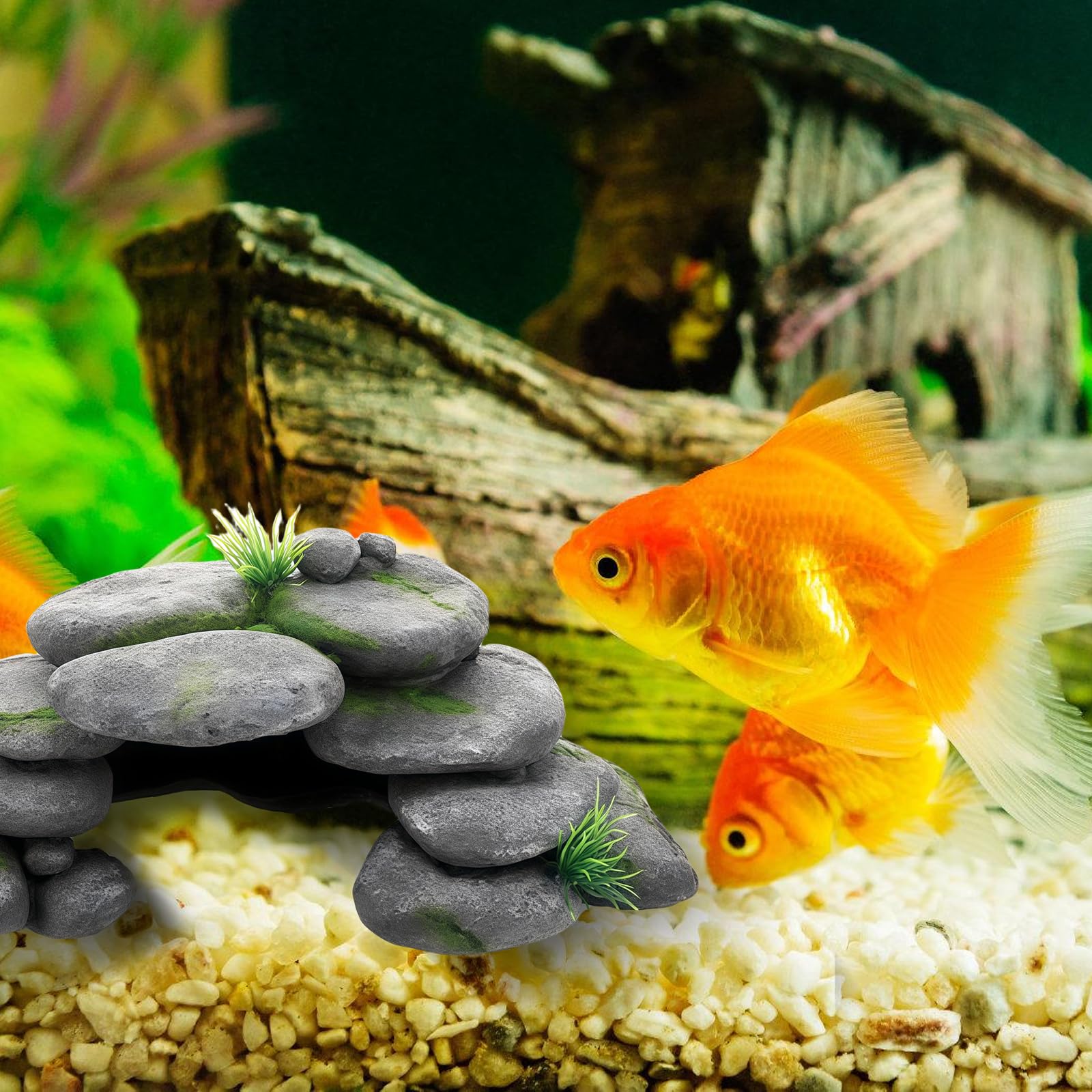 Decorazione per acquario, grotta con erba verde, decorazione per acquario, grande, decorazione per acquario, nascondiglio in resina, per tartarughe, Axolotl, gamberetti, pesci