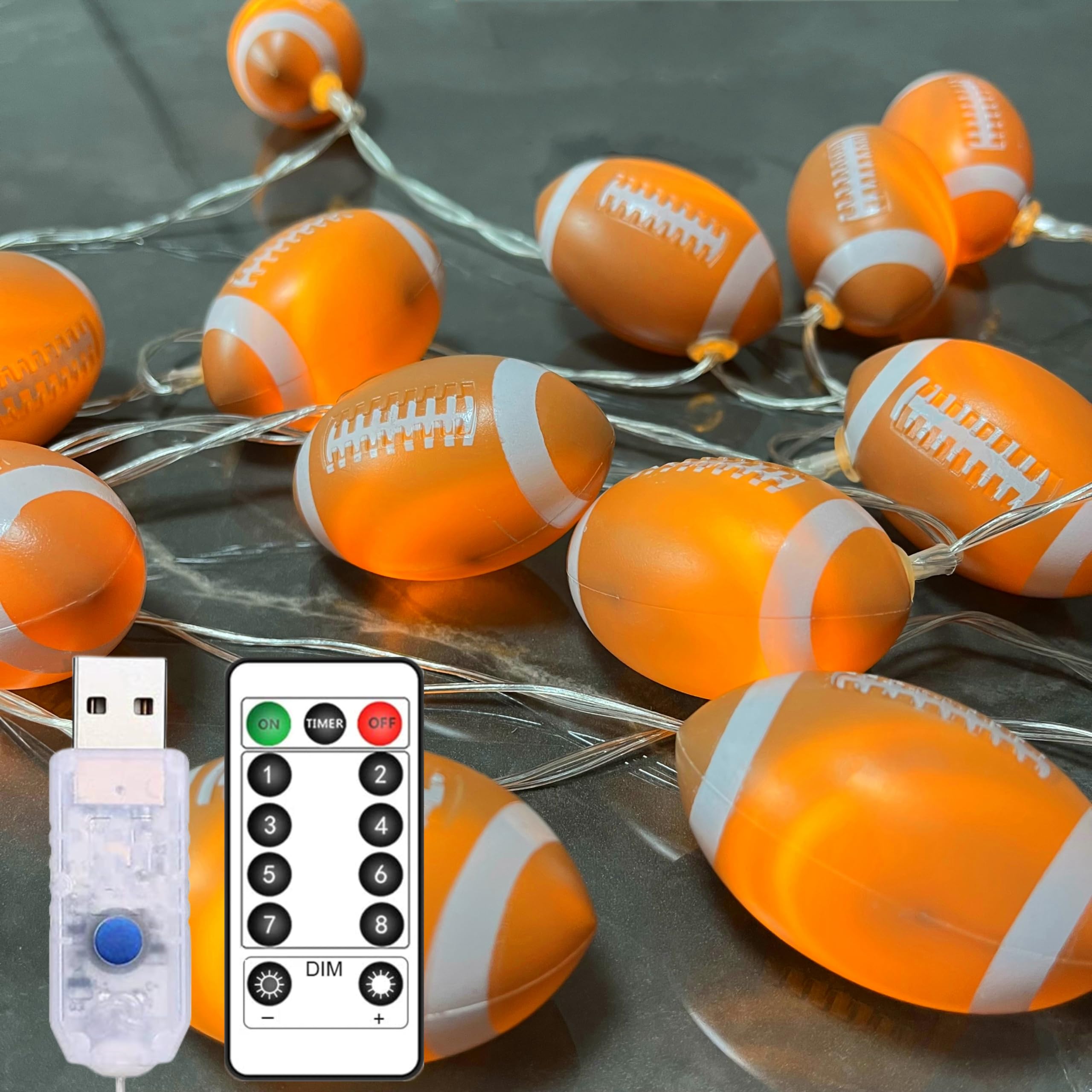 Football Party Decorations String Lights with Remote,Football Decor for Boys Bedroom Girls Room,USB Powered 9.8ft 8 Mode 20 LED,Perfect for Game Day,Sports Party,Birthday,Christmas,Themed Events