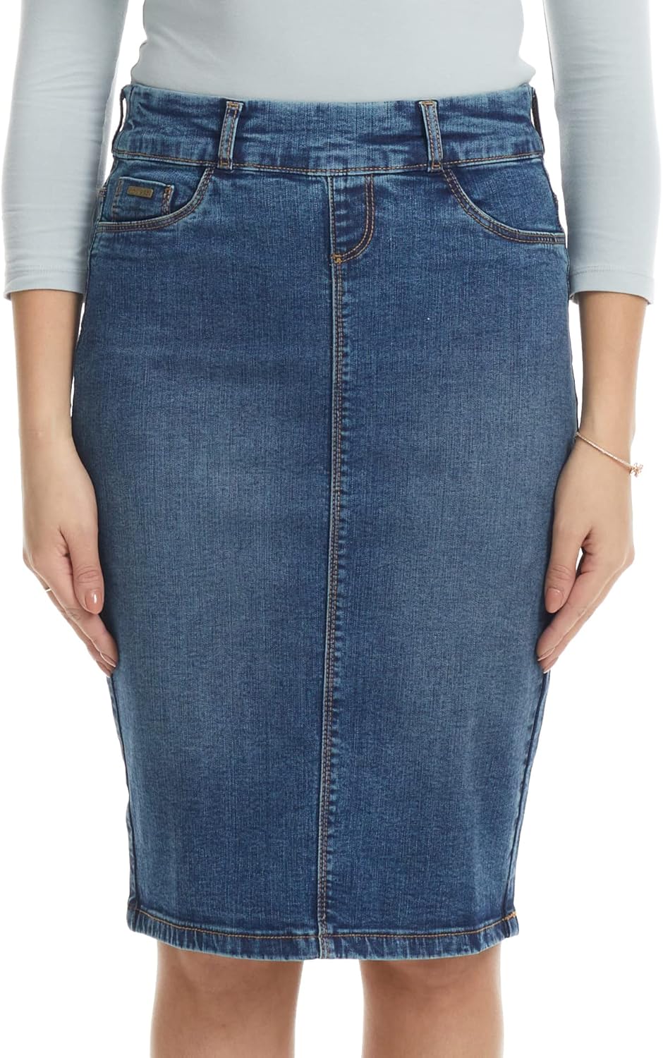 ESTEEZ Women's Stretch Denim Pencil Skirt – Soft, Flexible, Body-Hugging, Knee-Length Jean Skirt ‘Brooklyn’