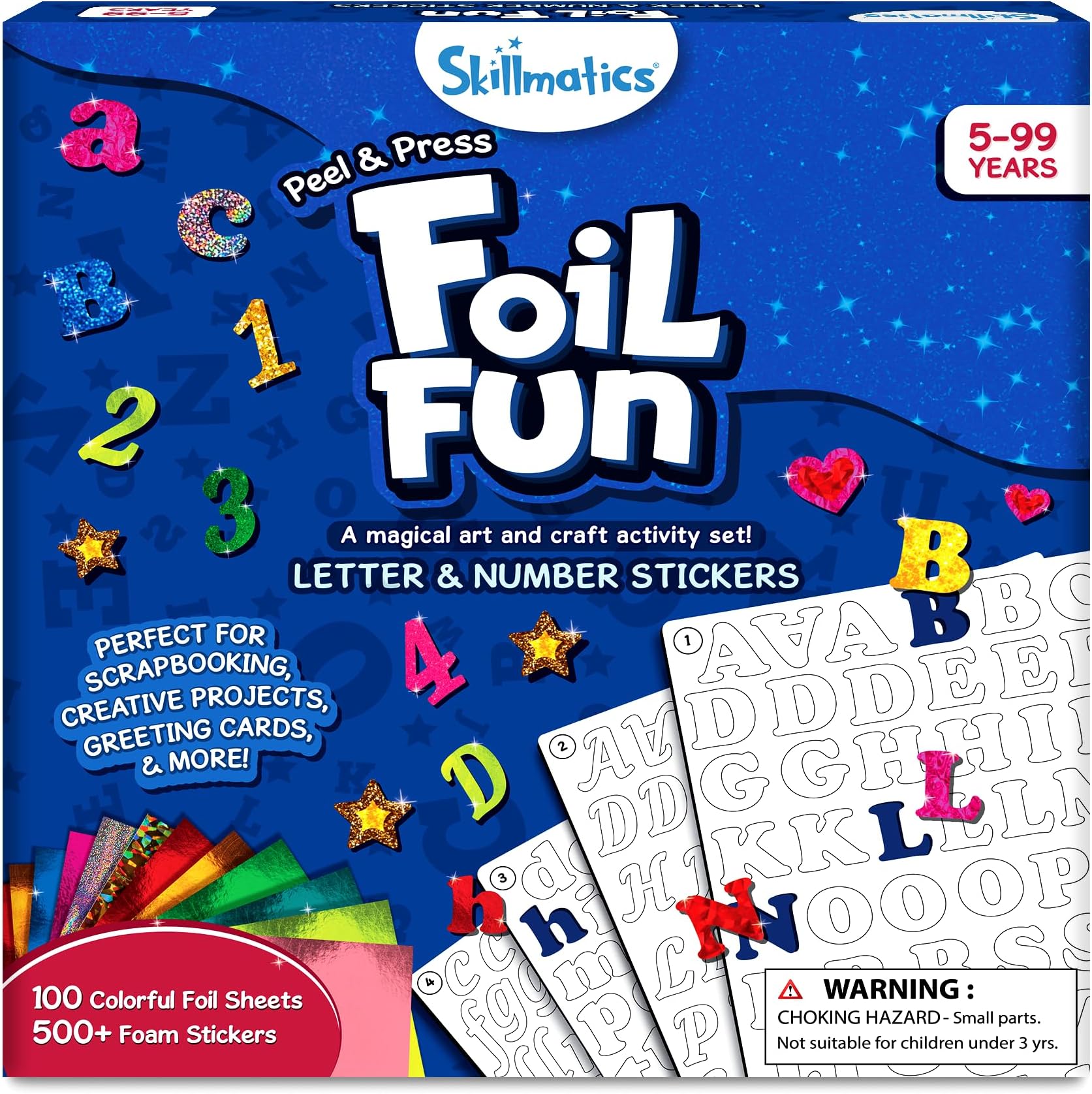 Skillmatics Art & Craft Activity - Foil Fun Letter & Number Stickers, Mess-Free Art, School Project Kits, DIY Colourful Creative Activity, Gifts for Girls & Boys Ages 5, 6, 7, 8, 9, and Up
