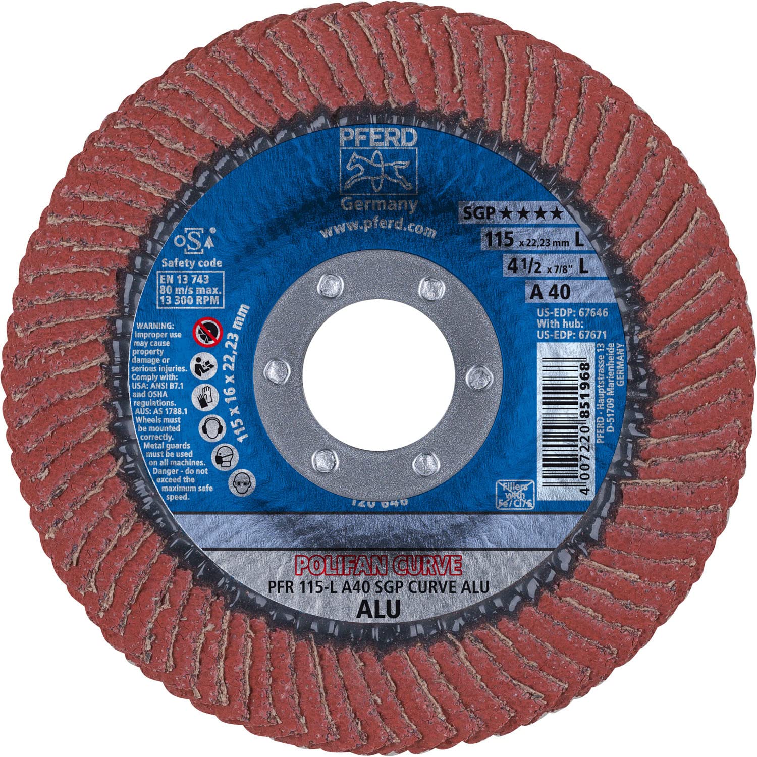 PFERD 4-1/2'' X 7/8'' POLIFAN Curve Flap DISC (67646) (10/Each)