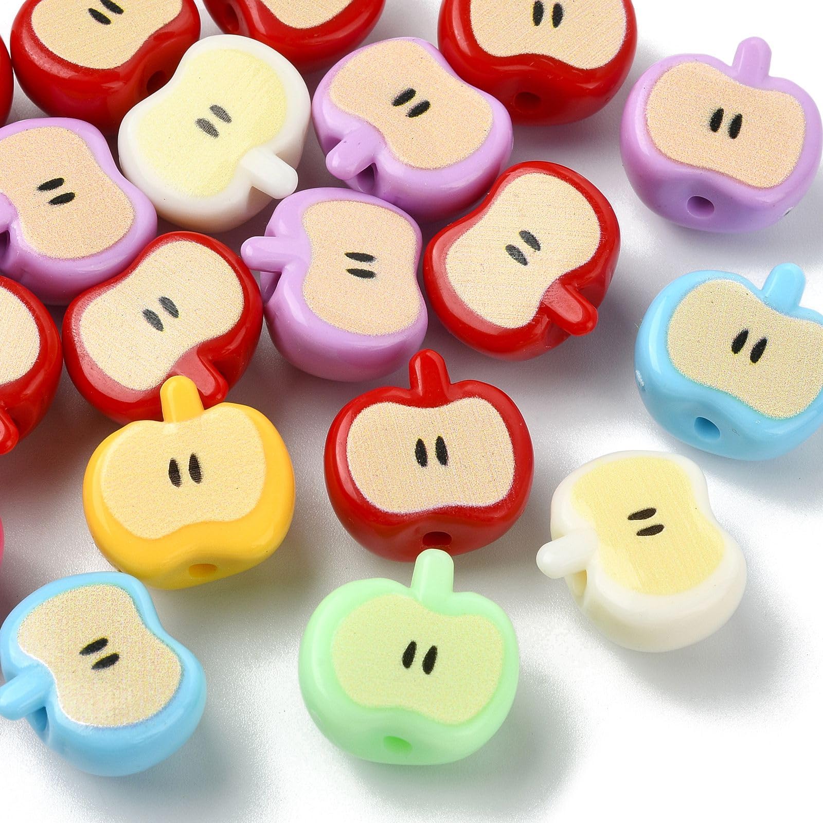 Stiesy Glow in The Dark Beads 40Pcs, Luminous Acrylic Apple Fruit Spacer Loose Beads Bulk for Jewelry Making, DIY Craft Necklace Bracelet, Party Favors โ image 1