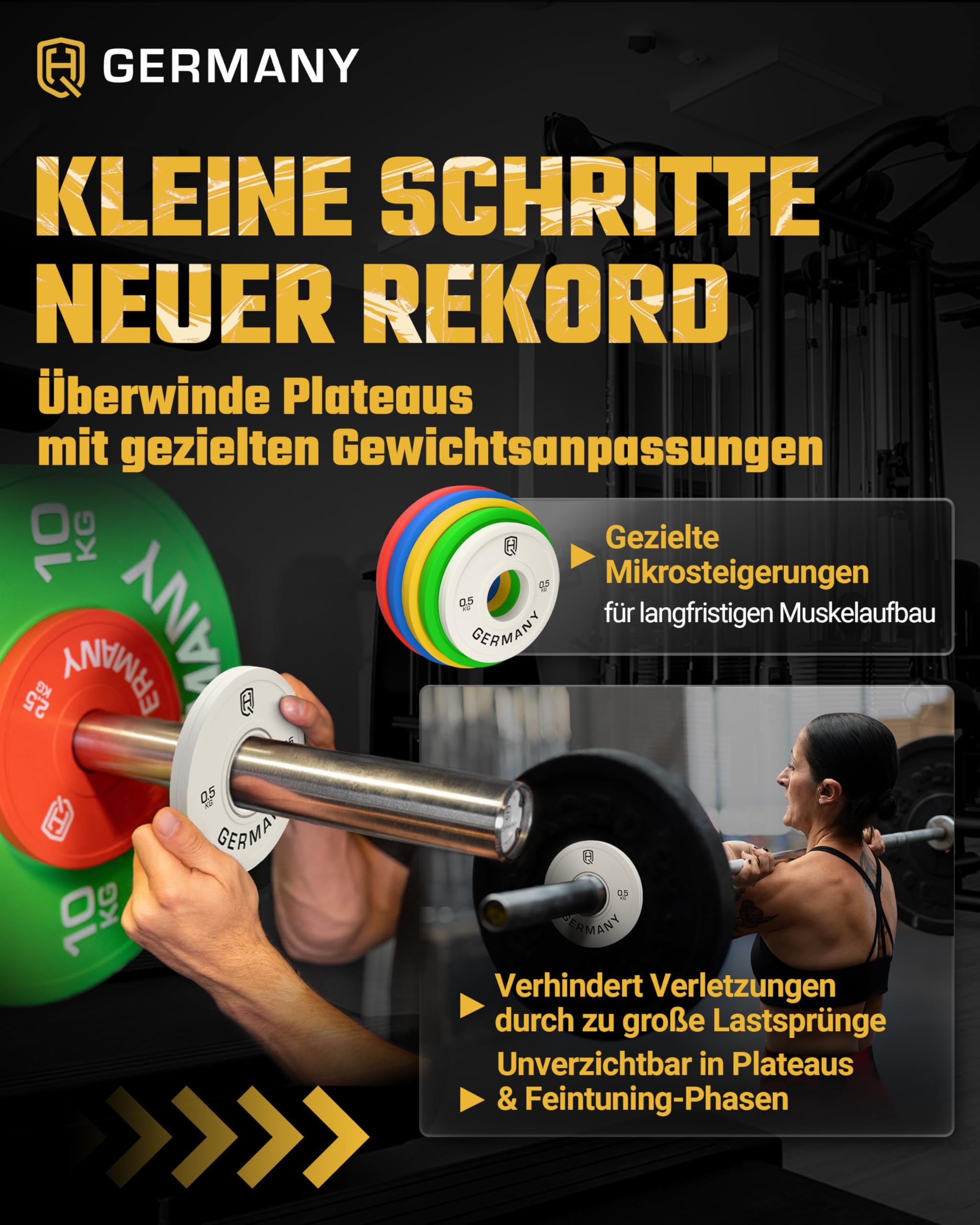 HQ Germany® Fractional Plates 0,5-2,5kg [±10g Kalibriert] - Hantelscheiben 50mm
