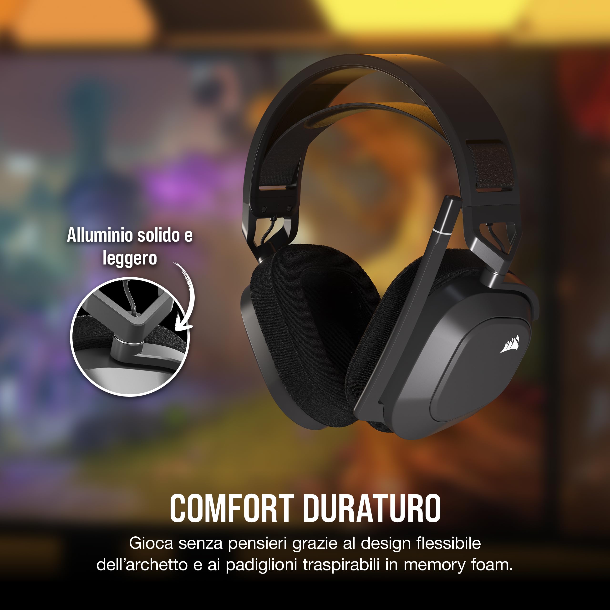 CORSAIR HS80 MAX Cuffie da Gioco Multipiattaforma Senza Fili con Bluetooth - Dolby Atmos - Microfono omnidirezionale - Compatibile iCUE - PC, Mac, PS5, PS4, Nintendo Switch, Mobile - Grigio Acciaio