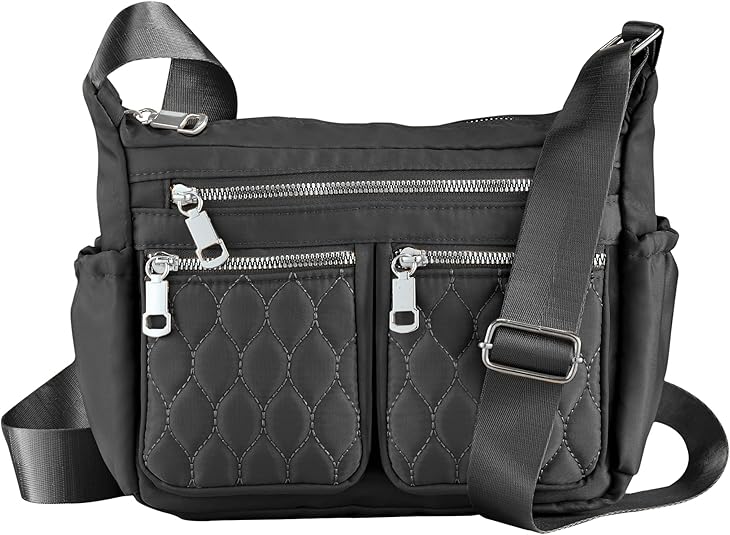 Collections Etc Adjustable Multi Zip Pockets Cross-Body Handbag