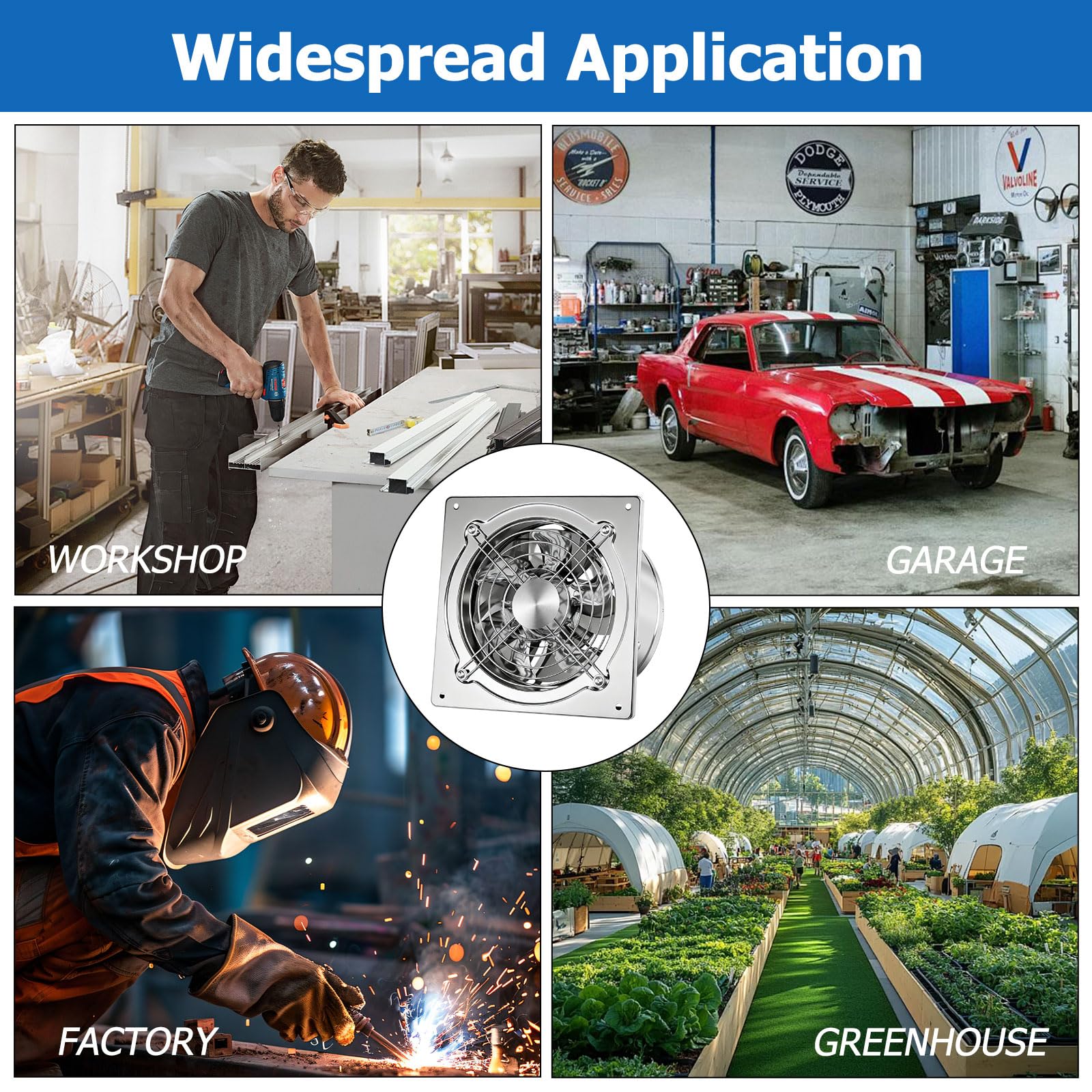 250mm Ventola Aspirazione, Potente Estrattore Aria da Parete 1750 m³/h, Aspiratore Industriale Estrattore Ventilazione per Ufficio, Garage e Magazzino, Circolazione dell'aria per Bagno e Cucina