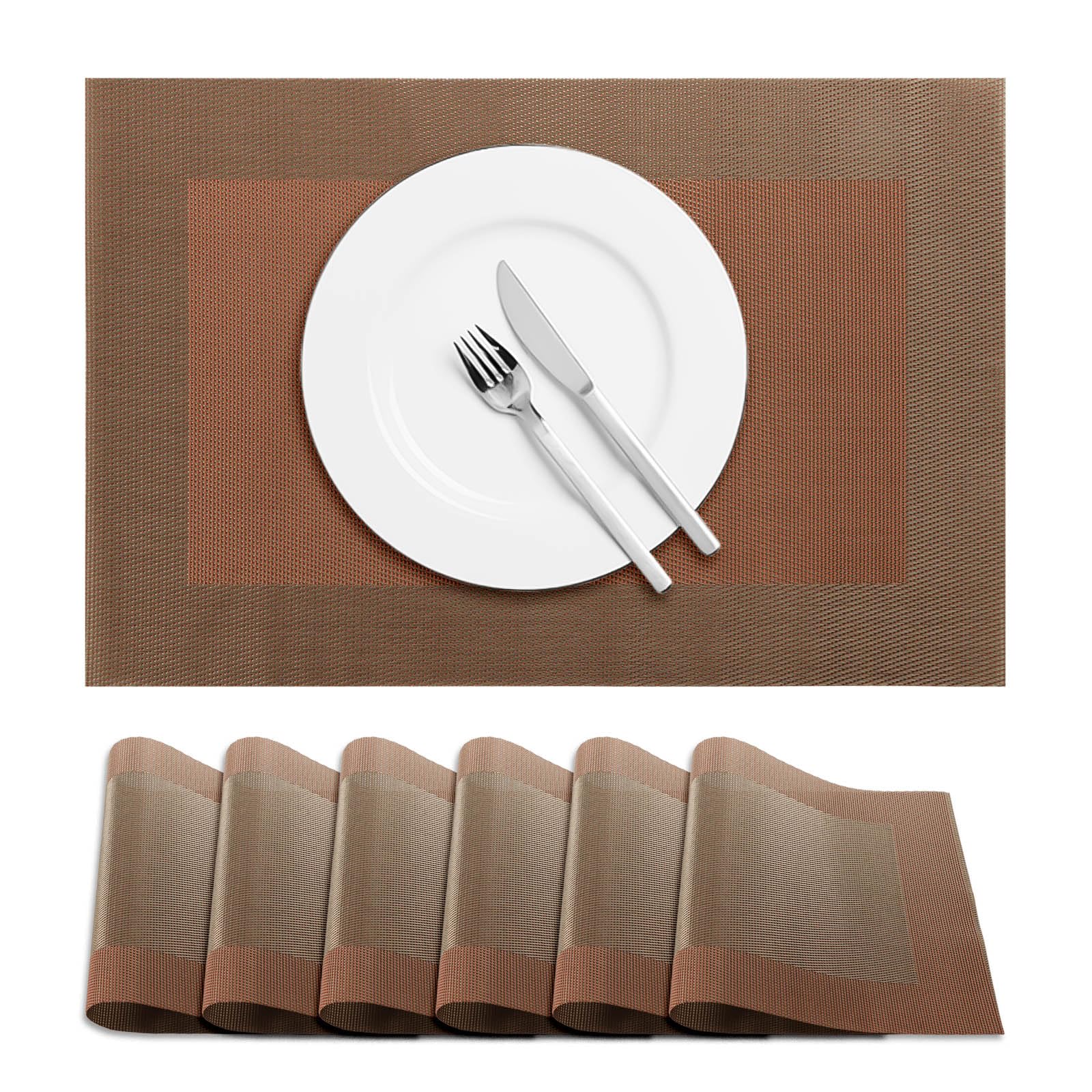 Terafeels 6 Pack Place Mats for Table – Durable and Easy to Clean Placemats for Dining, Kitchen, or Home Decor – Non-Slip, Heat-resistant, Stylish Table Mats (Brown)