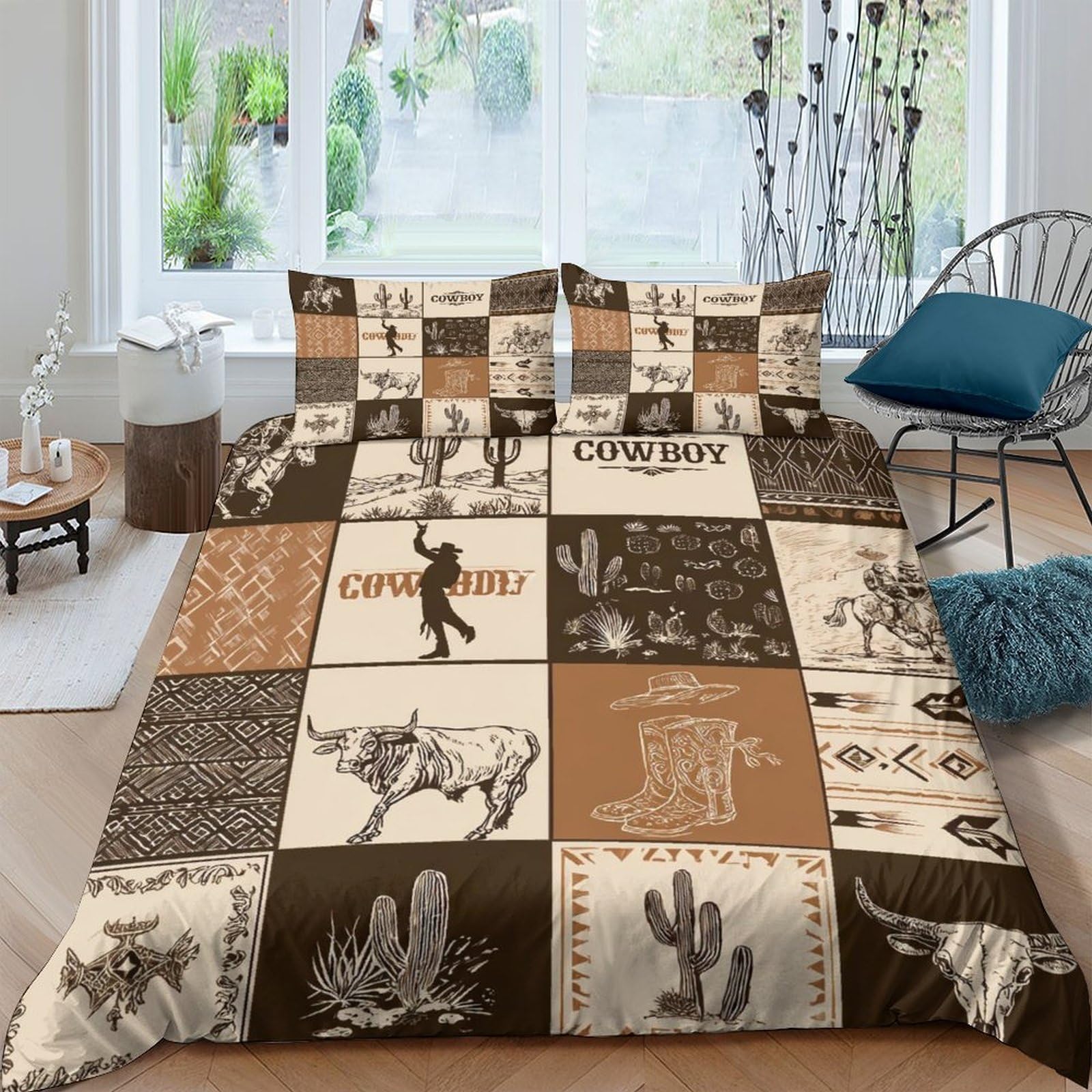 Ctjqhvkz Style-1 3D Printed Western Cowboy Fitted Sheet Microfiber Soft Brown Cactus Bed Cover For Bedroom Guest Room Decor Single（135X200cm）