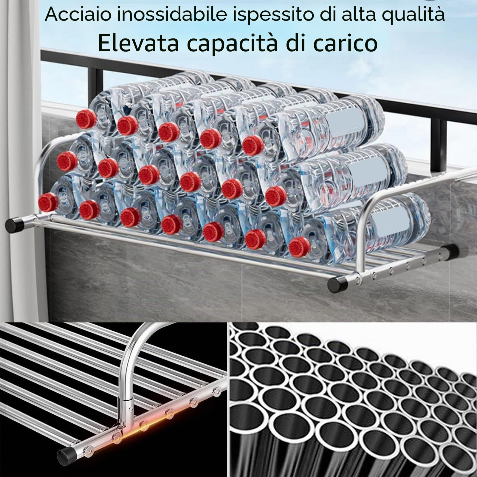 Stendibiancheria in Acciaio Inox Stendino Appendibile Estensibile Ribaltabile Stendino da Parete Allungabile, Ben Fatto Stendibiancheria da Balcone, per Uso Interno Ed Esterno