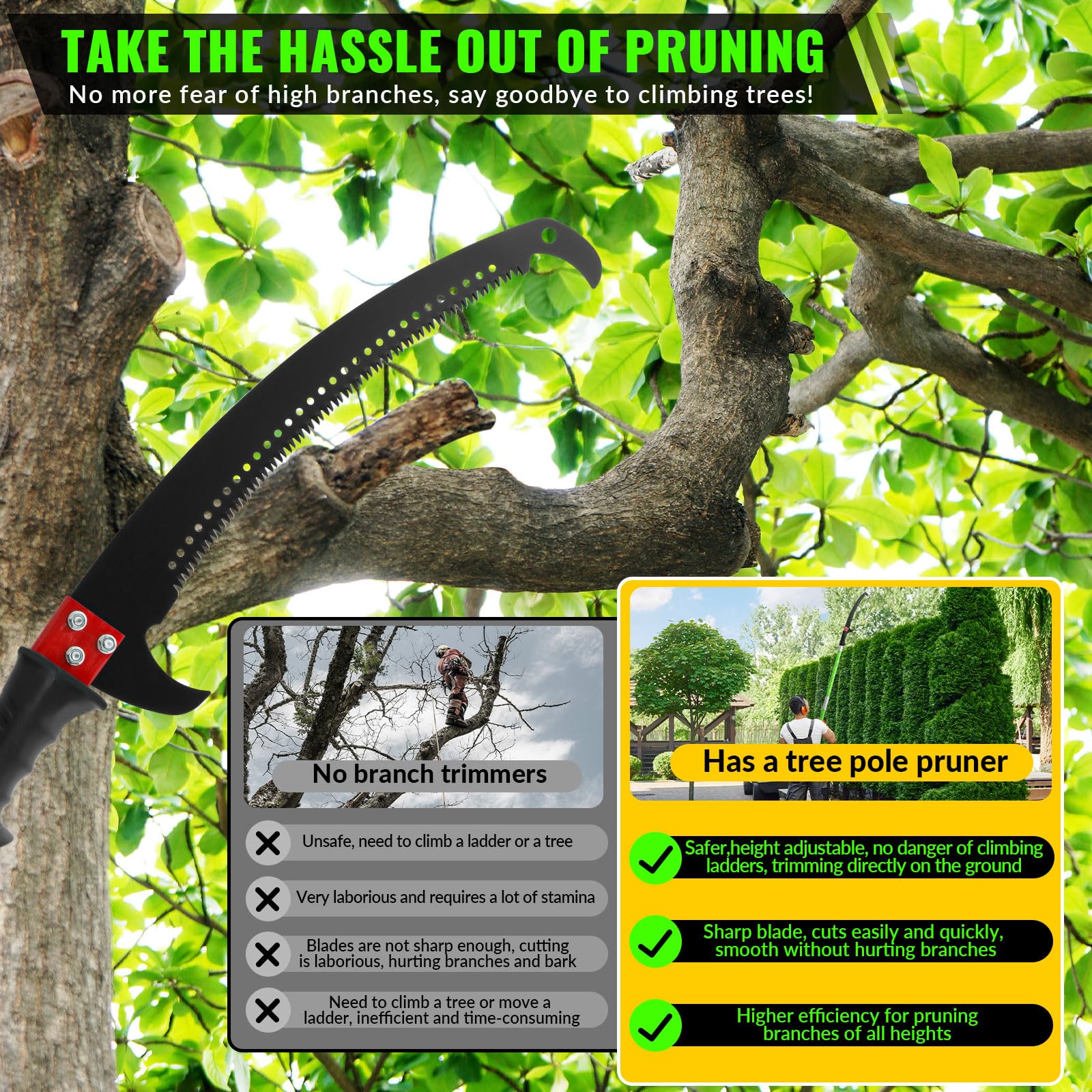 30Ft Pole Pruning Saw for Tree Trimming,Manual Pole Saw Trimmer Extendable,Garden Tools for Palm Oak High Branches,Cuts Clean and Fast - Image 4