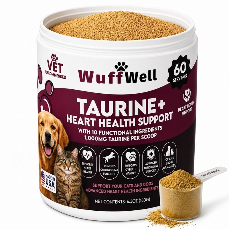 Suplemento de Taurina em Pó para Cães e Gatos WuffWell 1000 mg, 60 Porções