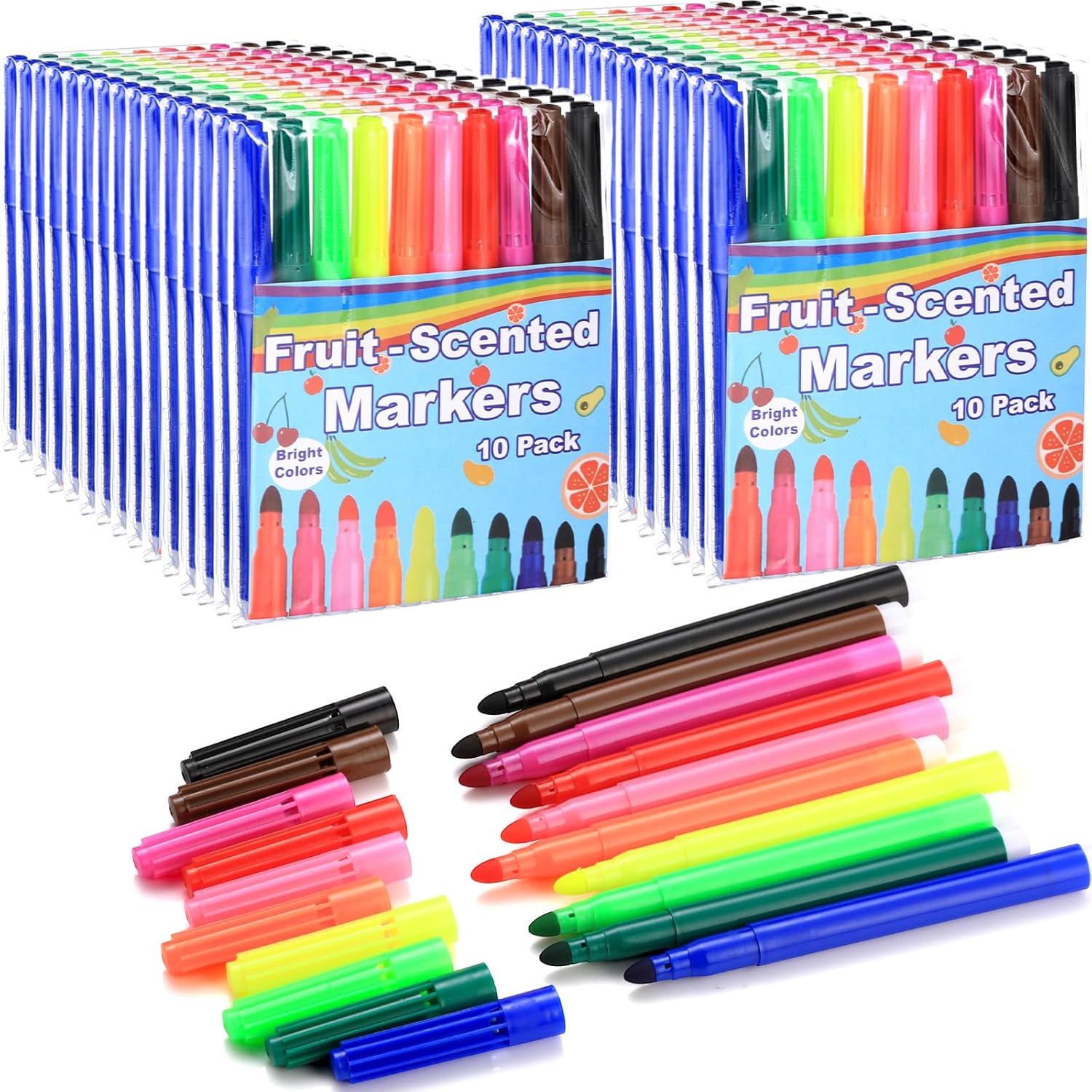 30 Pack Fruit Scented Washable Markers Bulk, 300 Count 5.2 Inch Coloring Markers, 10 Colors Art Supplies Birthday Gifts Must Haves and Reward