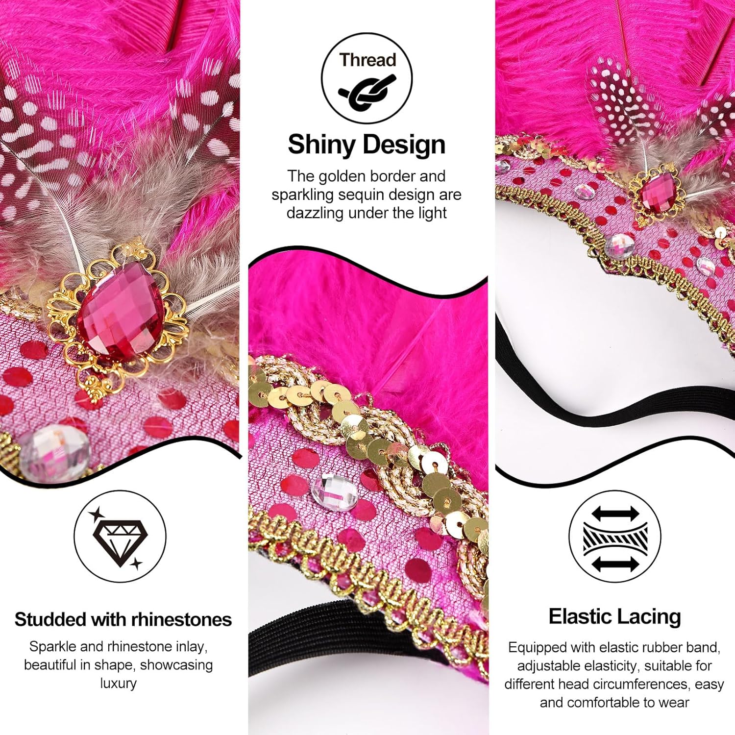 Women's Carnival Feather Headpieces Sequin Headdress for Wedding Masquerade Party Cosplay Feather Headbands - Image 3