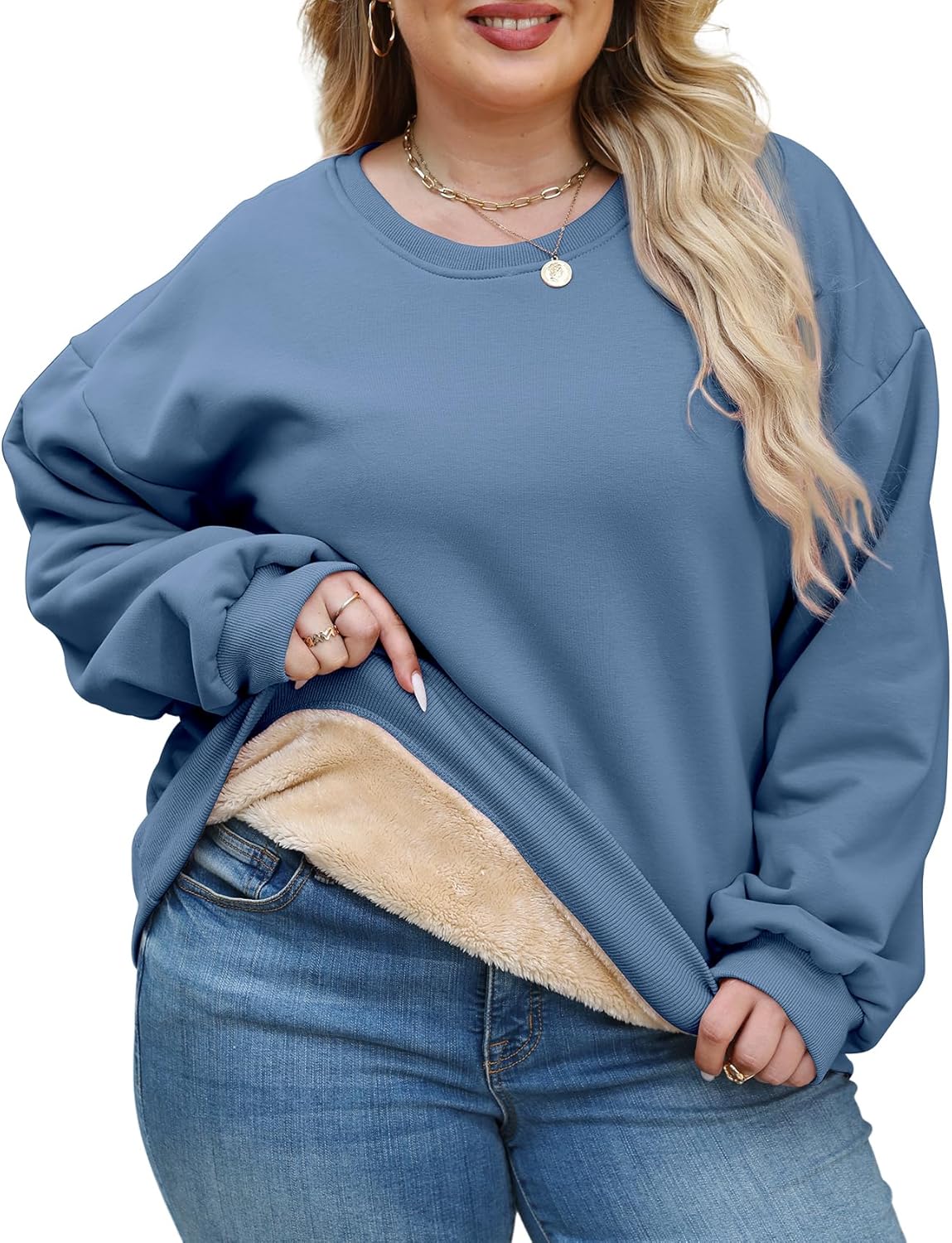 Plus Size Sweatshirts for Woman - Oversize Womens Crewneck Sweatshirt Long Sleeve Fleece Sherpa Pullover Tops Loose Fit