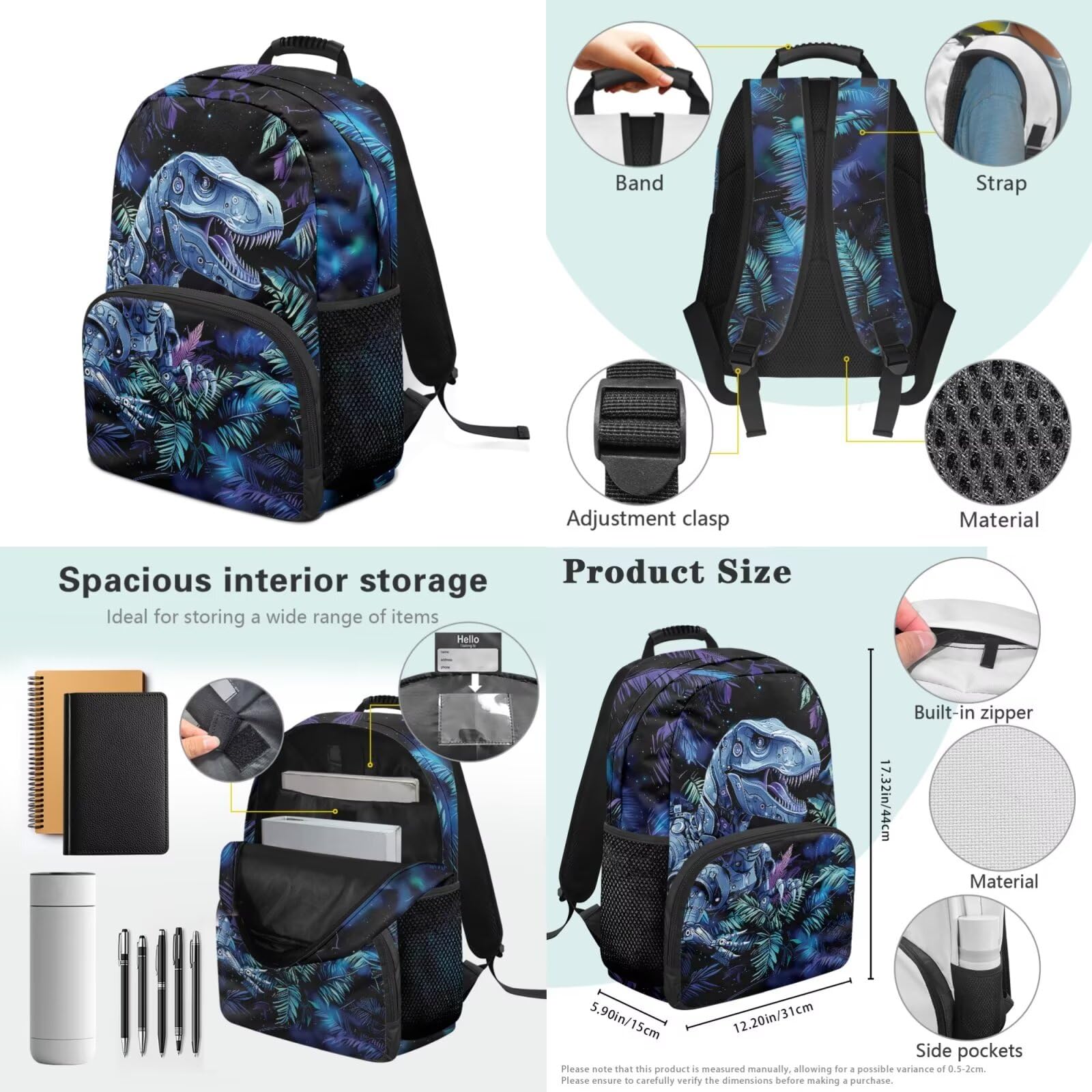 Wanyint Set 4 in 1 zaino per ragazzi, con borsa per libri scolastici, borsa termica per il pranzo, astuccio portaborraccia per bambini